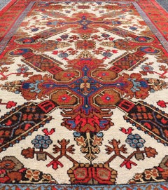 Antique Caucasian Seychour Medallion Rug In Red, Blue & Ivory 4'0 x 6'10
