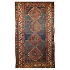Used Caucasian Shirvan Area Rug in Triple Medallion Design in French Blue