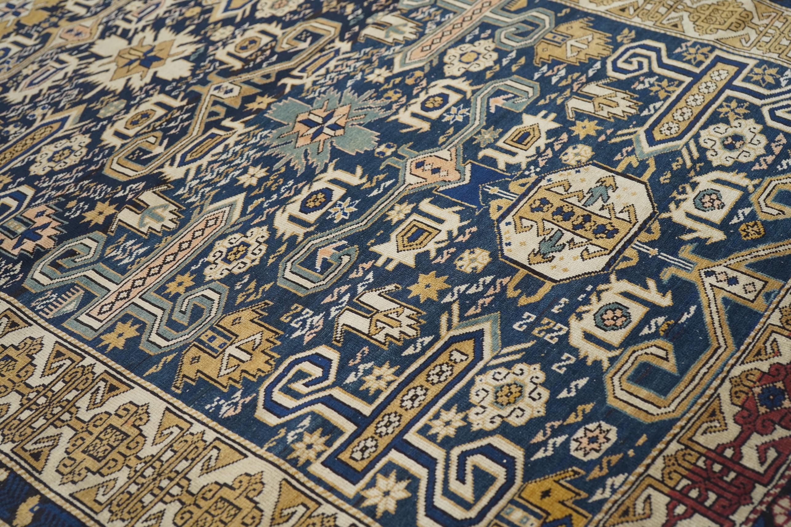 Russe Tapis Shirvan caucasien ancien de 3'10