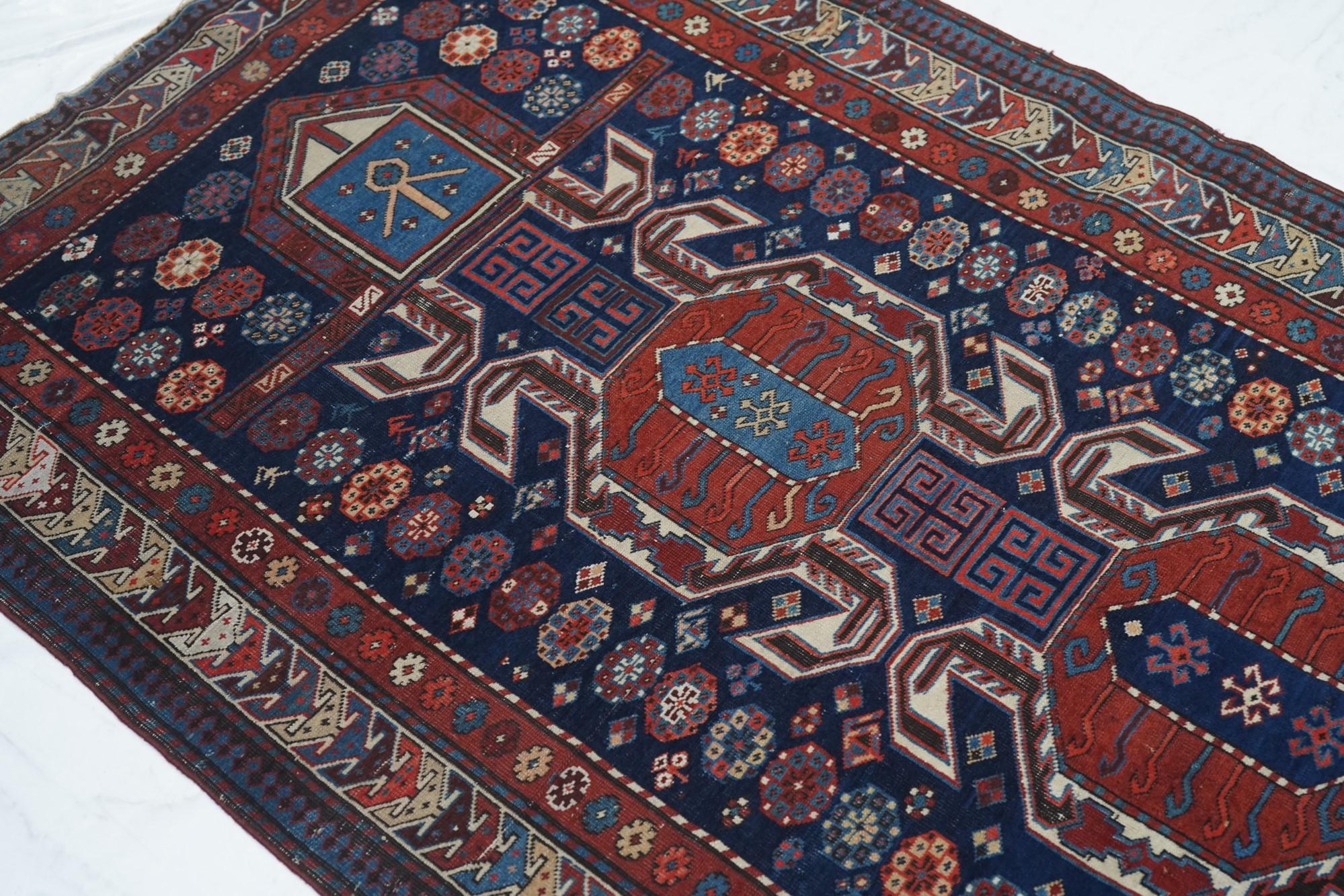 Antique Caucasian Shirvan Area Rug 3'6