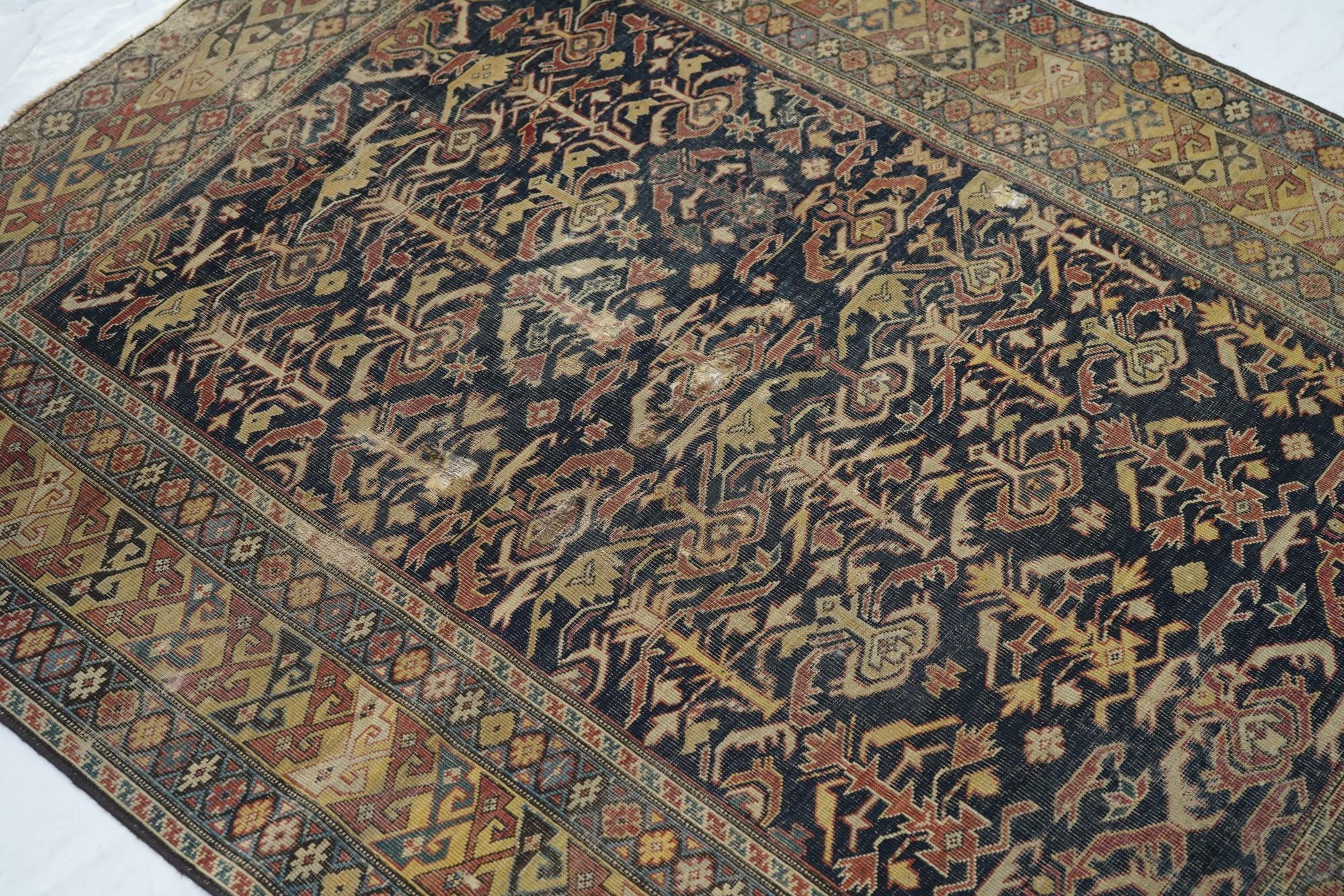 Hand-Knotted Antique Caucasian Shirvan Area Rug For Sale