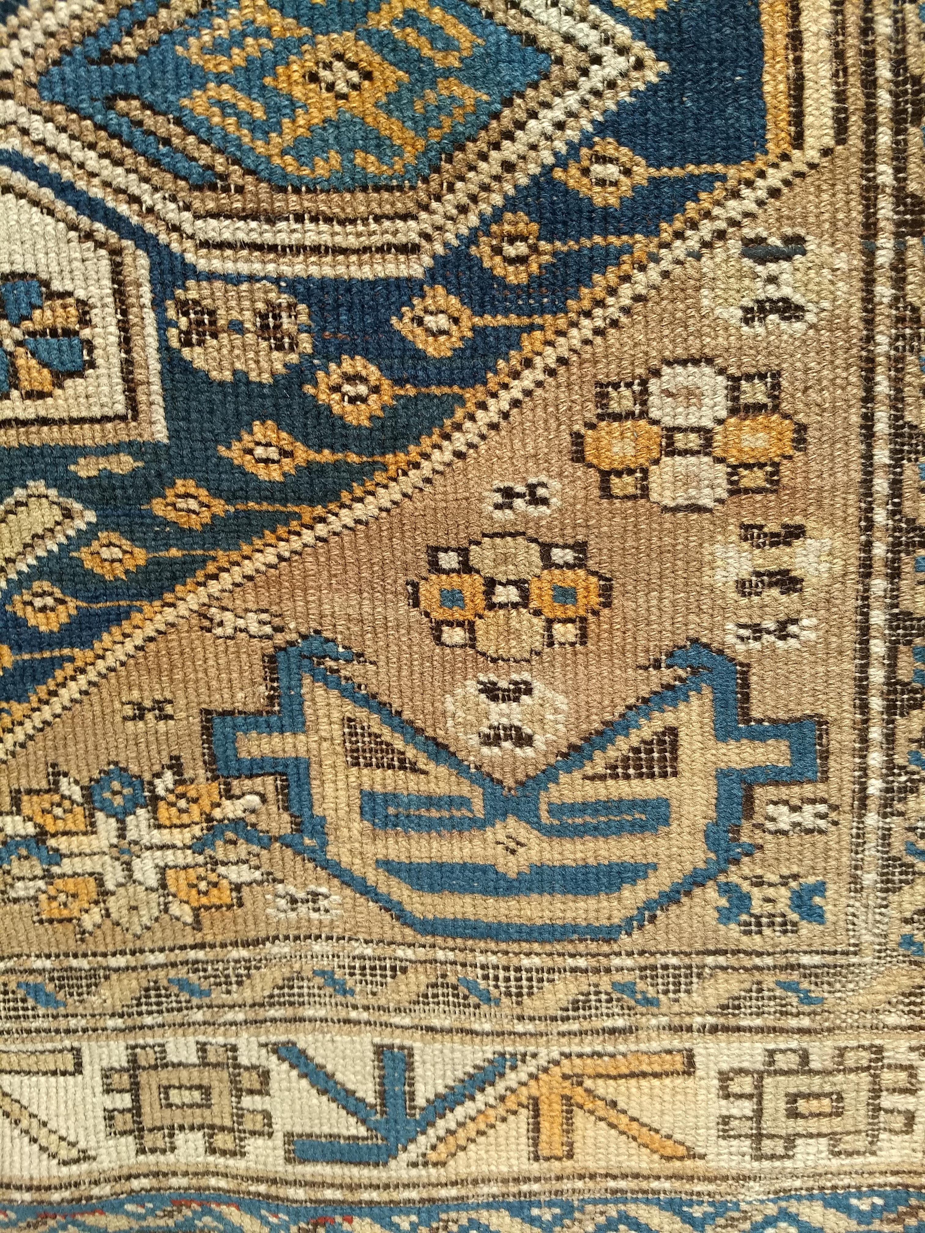 Azerbaijani 19th Century Caucasian Shirvan Triple Medallion Pattern on a Navy Color Field For Sale