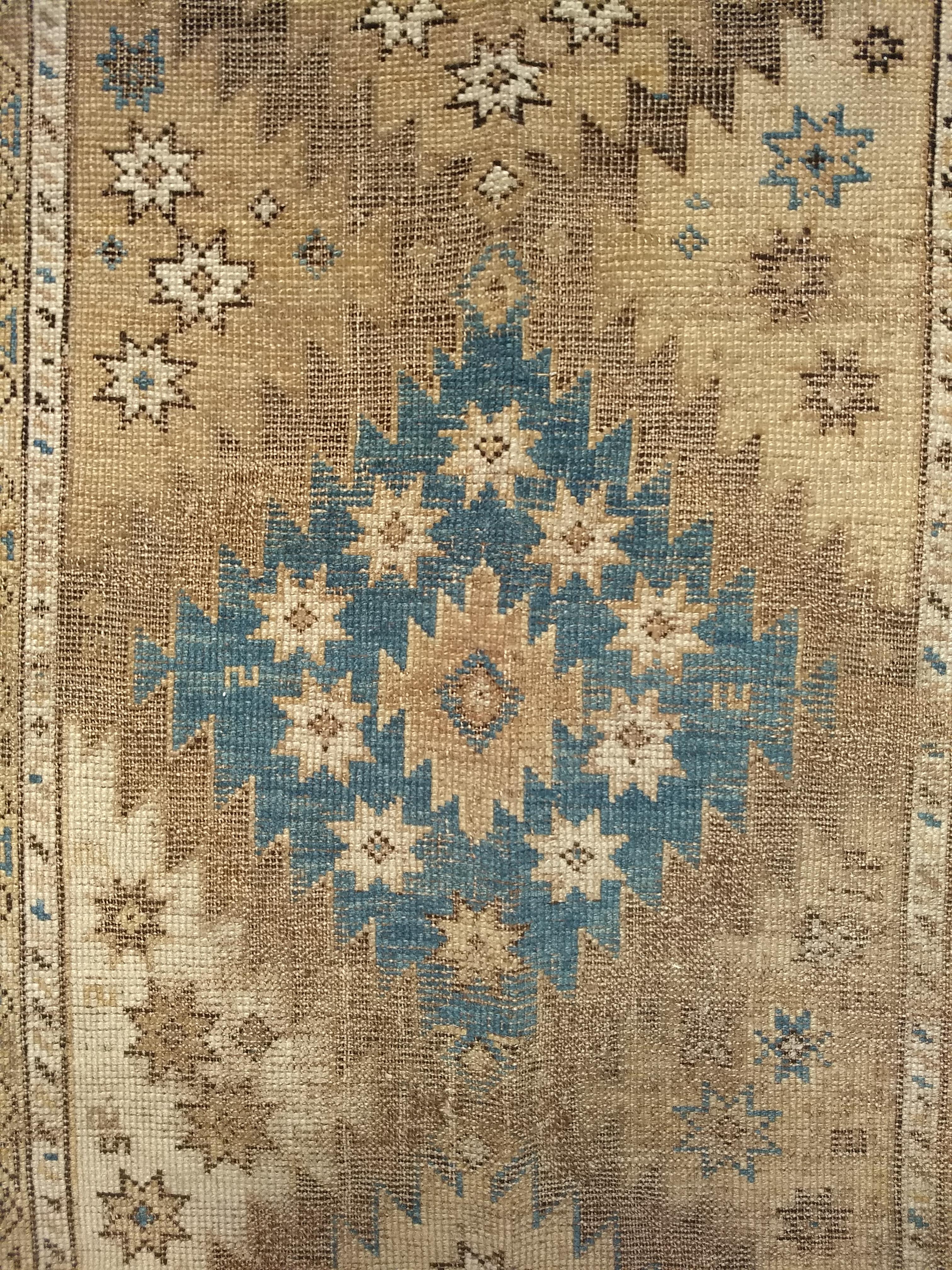 Wool Antique Caucasian Shirvan Area Rug in Pale Blue, Ivory, Camel, Chocolate For Sale