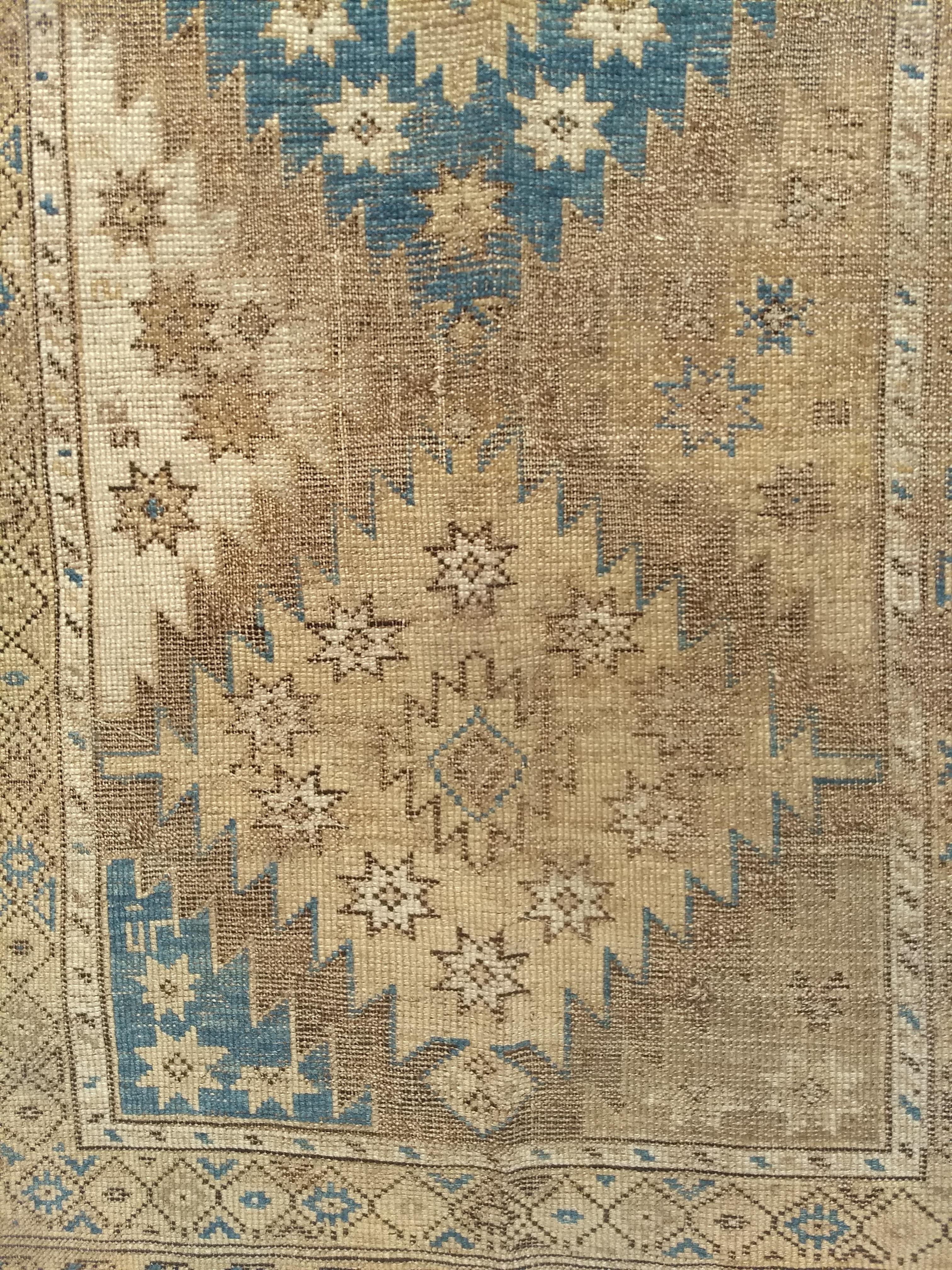 Antique Caucasian Shirvan Area Rug in Pale Blue, Ivory, Camel, Chocolate For Sale 1