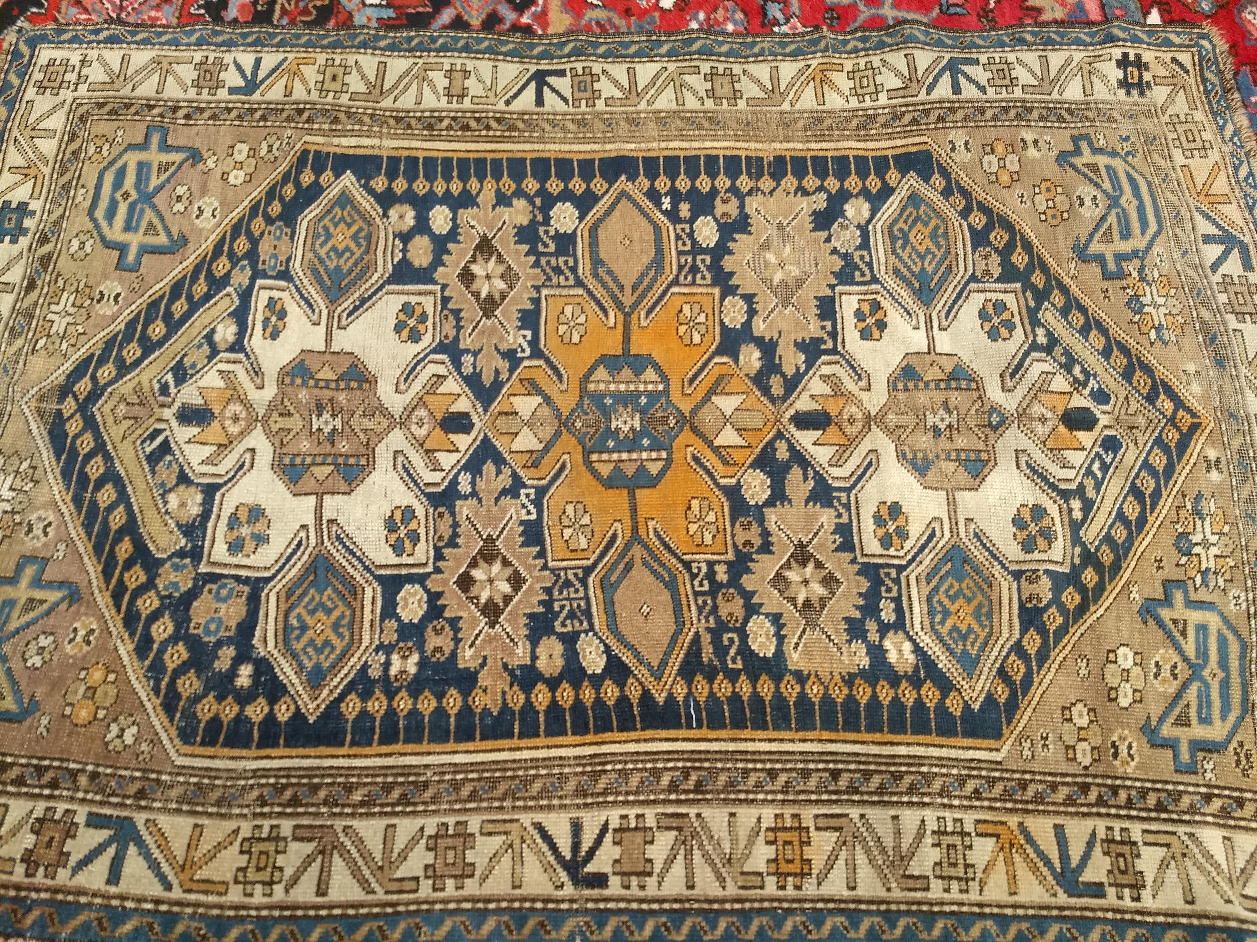 19th Century Caucasian Shirvan Triple Medallion Pattern on a Navy Color Field In Good Condition For Sale In Barrington, IL