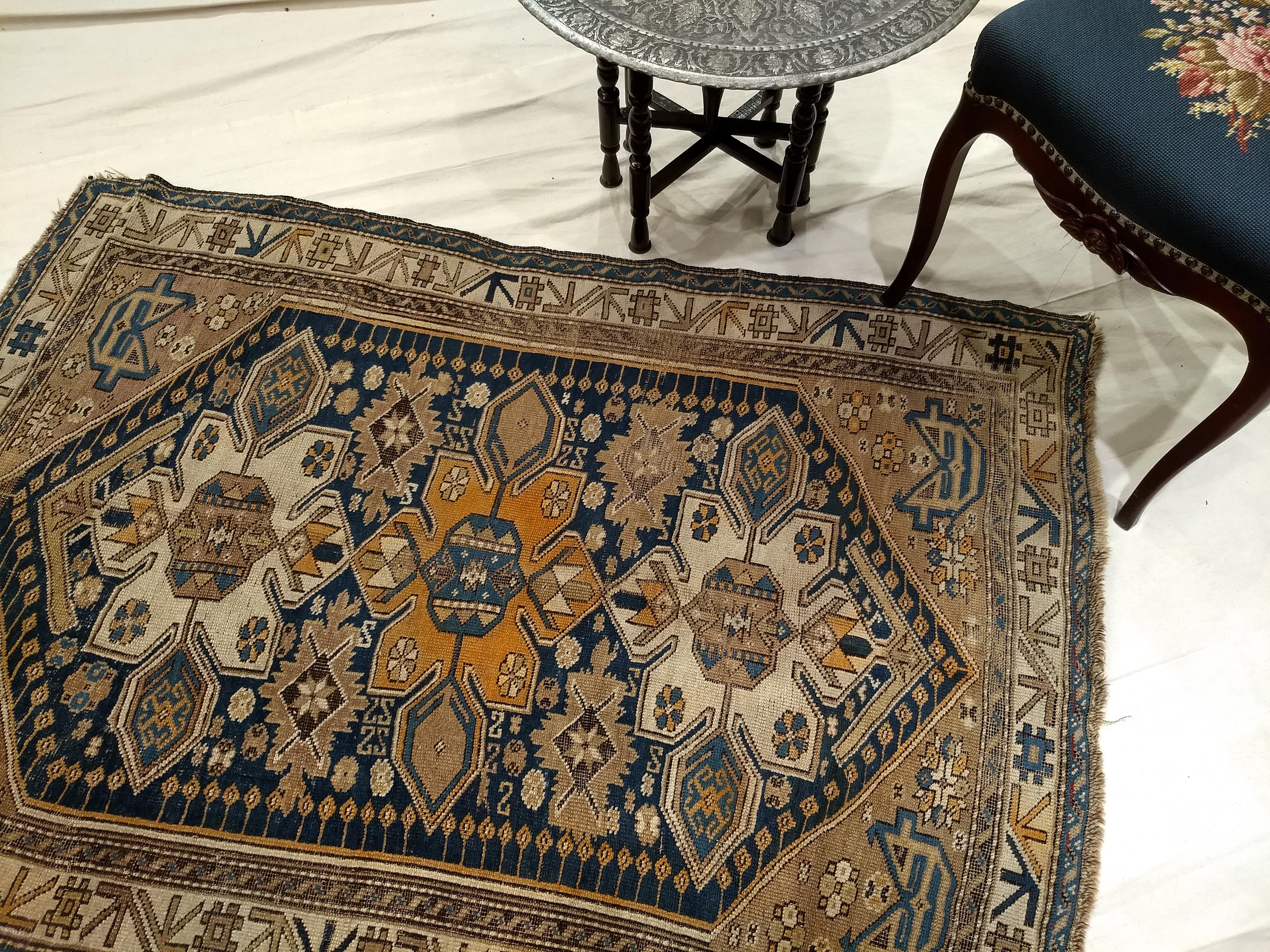 Late 19th Century 19th Century Caucasian Shirvan Triple Medallion Pattern on a Navy Color Field For Sale