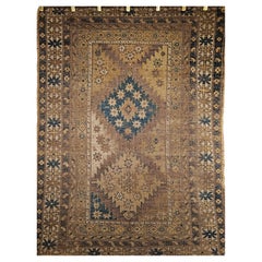 Antique Caucasian Shirvan Rug in Pale French Blue, Ivory and Chocolate Colors