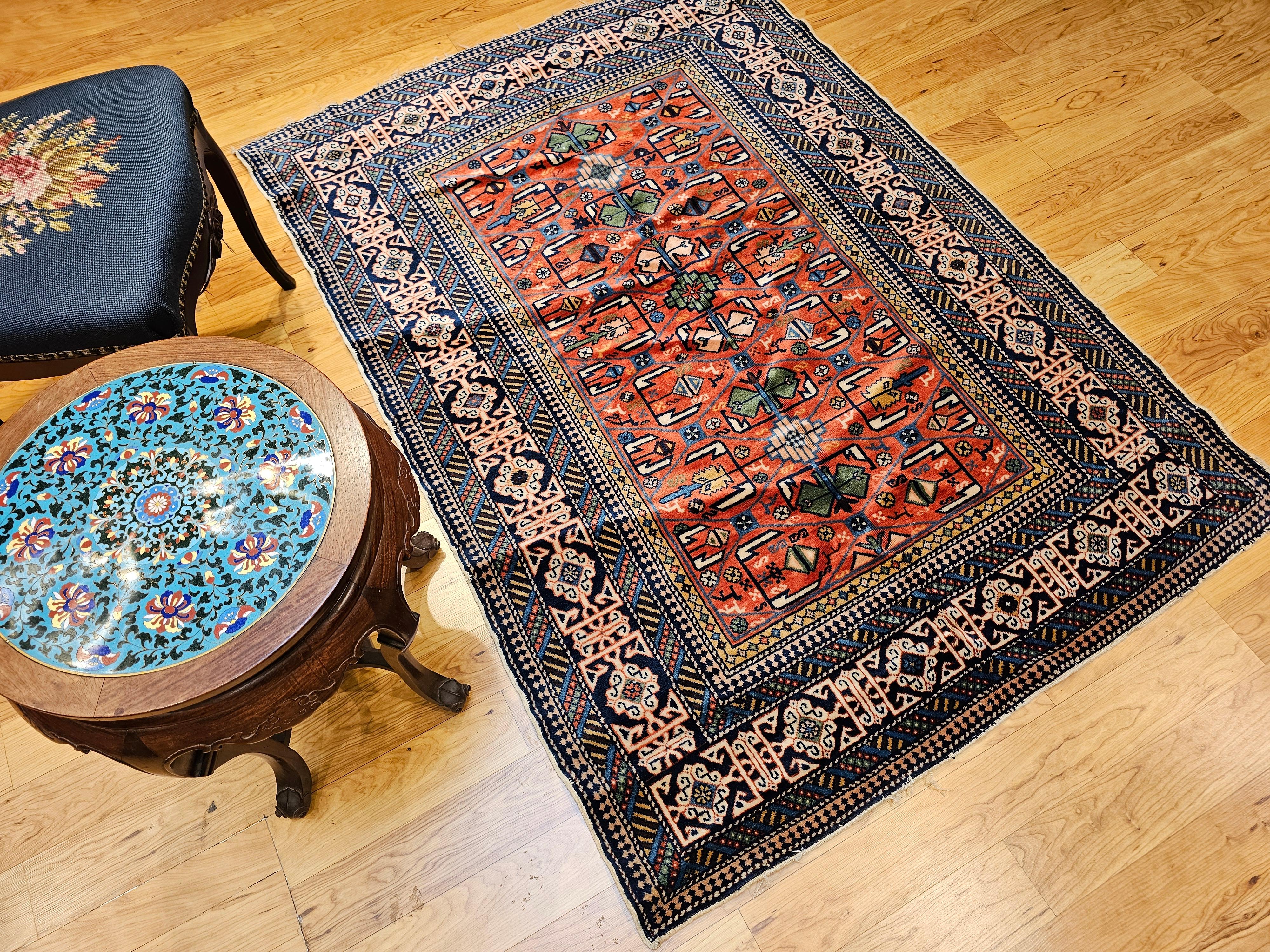 Antique Caucasian Shirvan Rug in Allover Geometric Pattern in Red, Navy, Blue For Sale 8