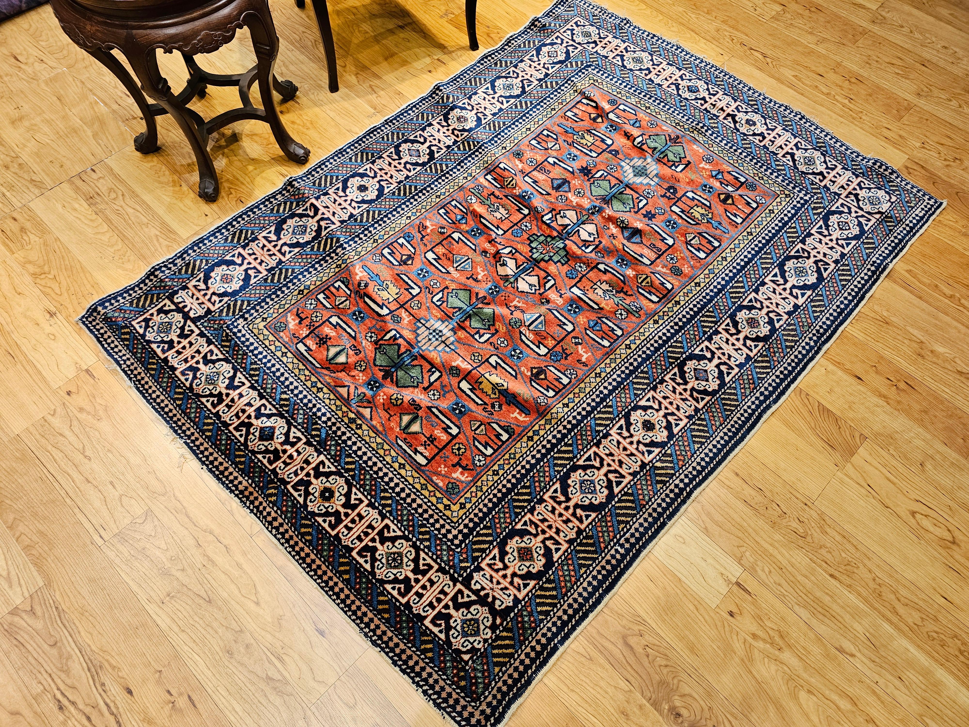 Antique Caucasian Shirvan Rug in Allover Geometric Pattern in Red, Navy, Blue For Sale 10
