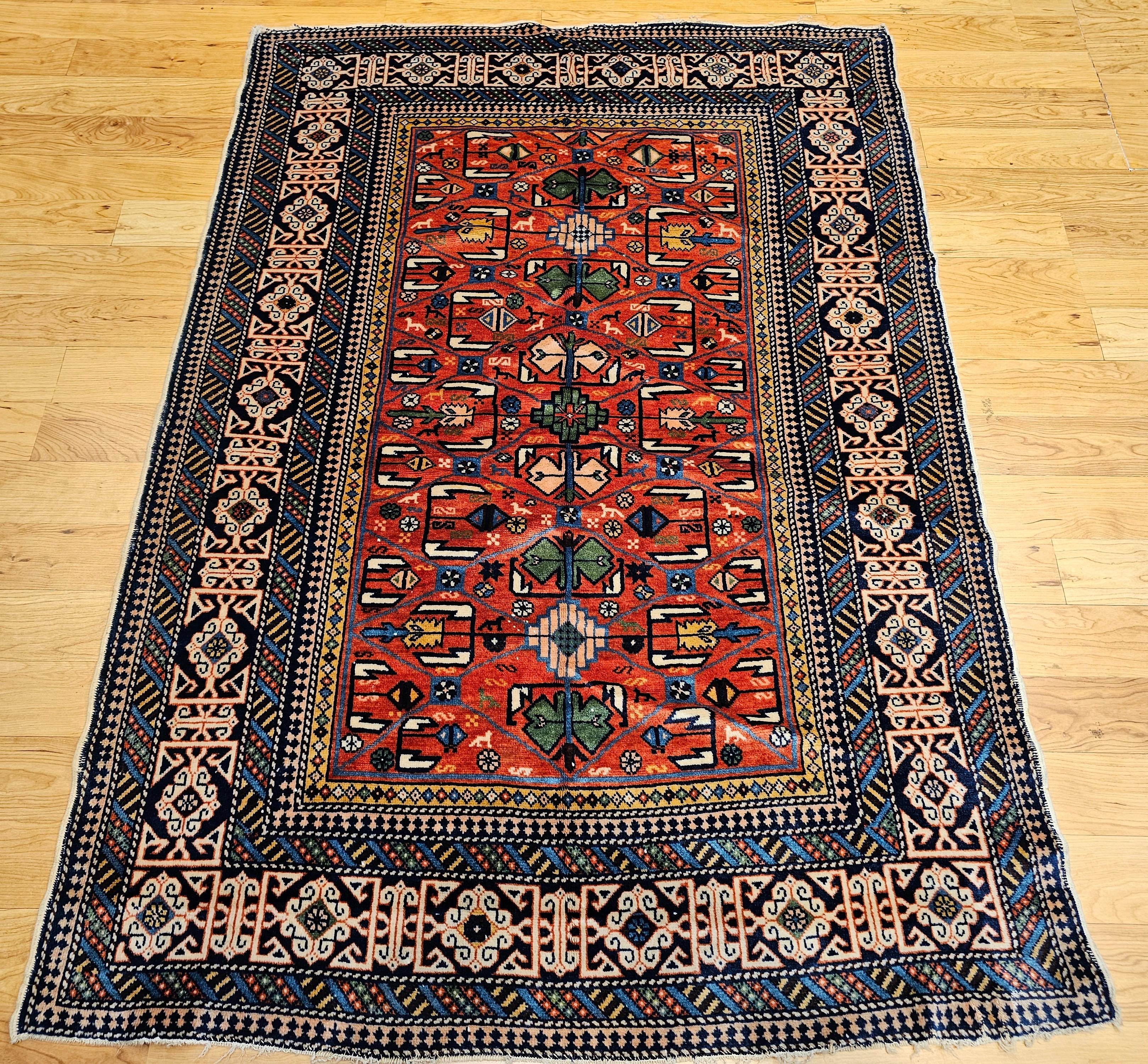 A rare gem from the early 1900s, this antique Caucasian Shirvan area rug stands out not only for its extraordinary condition—nearly mint, with no signs of floor use—but also for its masterful village weaving and exceptional color palette. Woven in