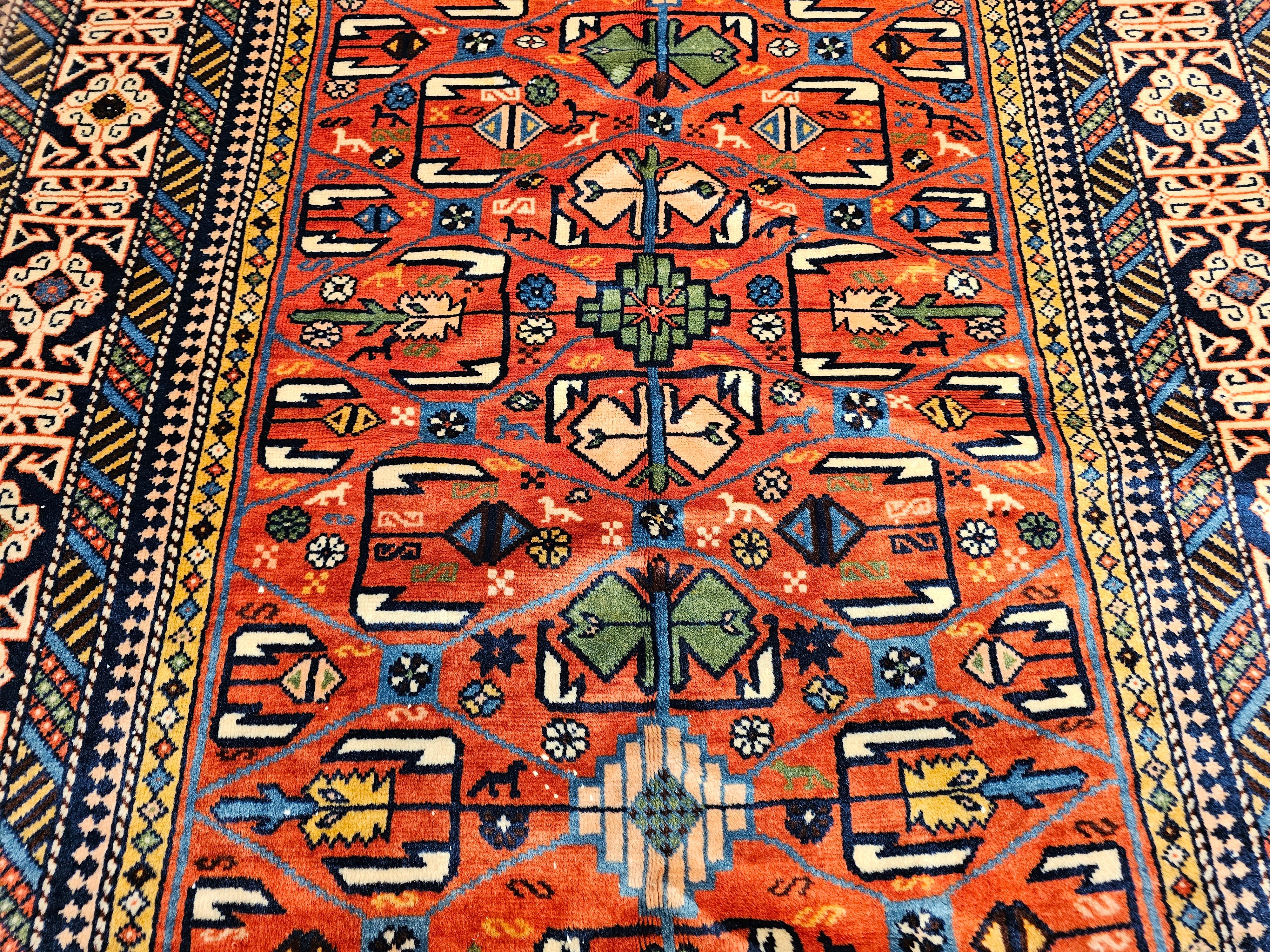 Antique Caucasian Shirvan Rug in Allover Geometric Pattern in Red, Navy, Blue In Good Condition For Sale In Barrington, IL
