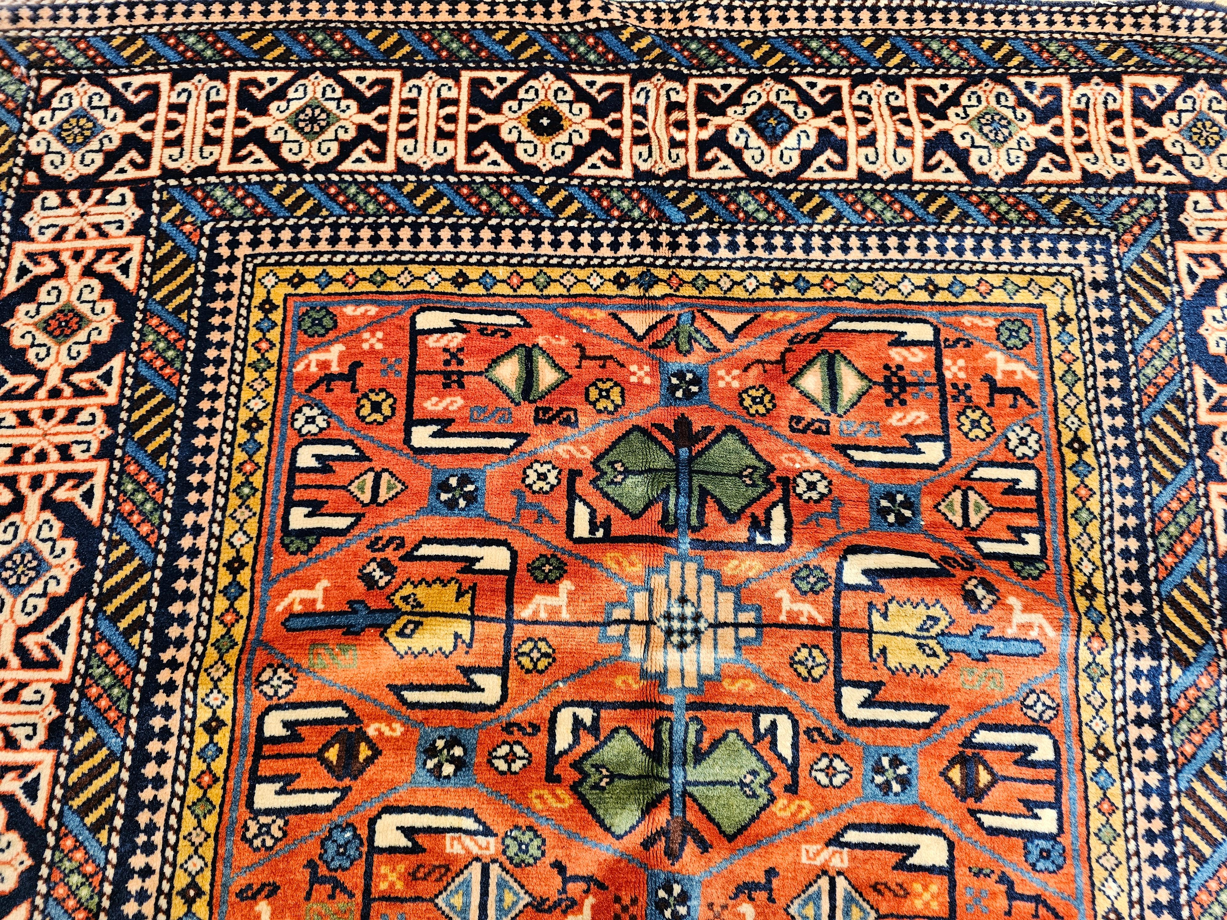 20th Century Antique Caucasian Shirvan Rug in Allover Geometric Pattern in Red, Navy, Blue For Sale