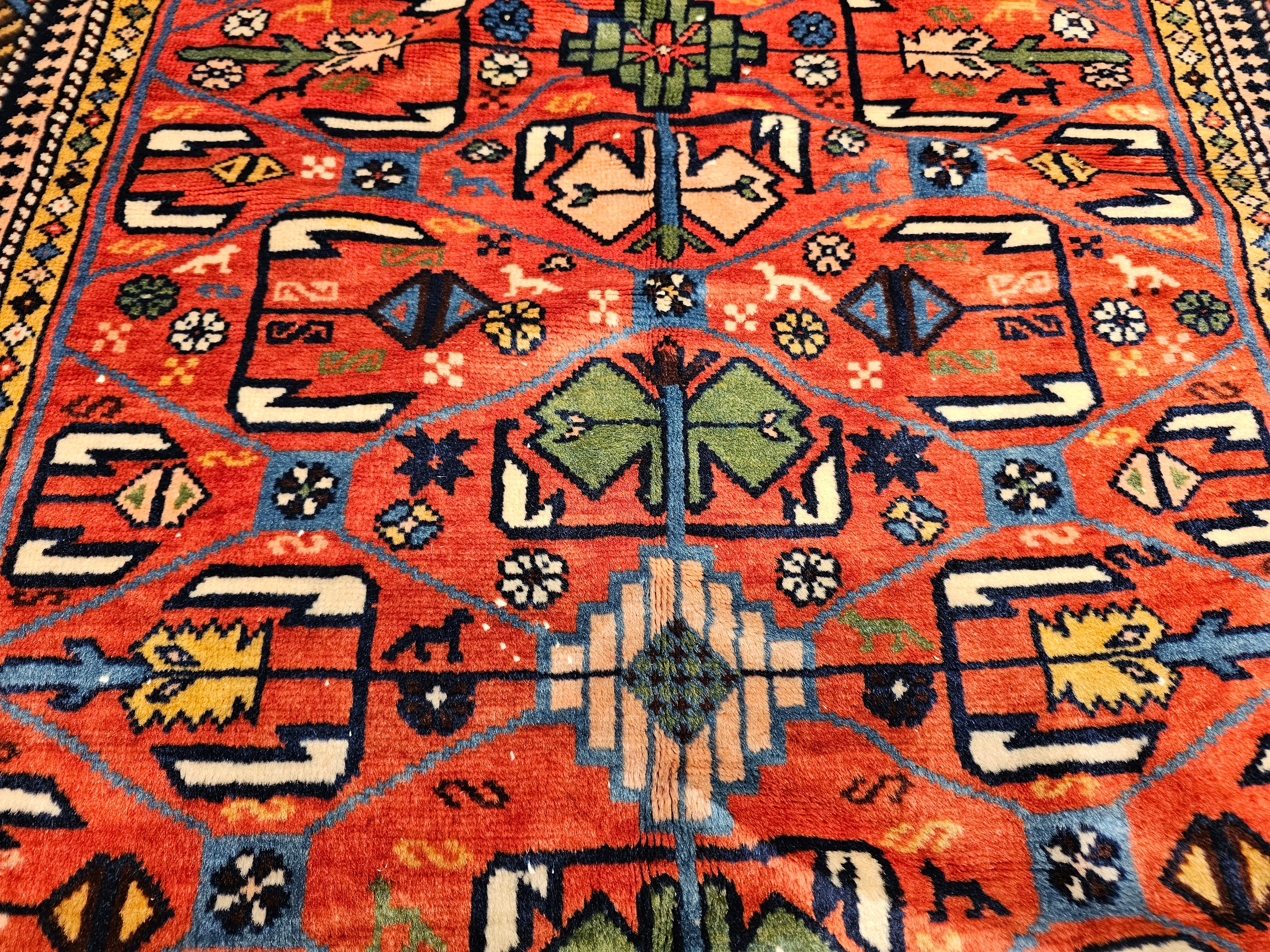 Wool Antique Caucasian Shirvan Rug in Allover Geometric Pattern in Red, Navy, Blue For Sale