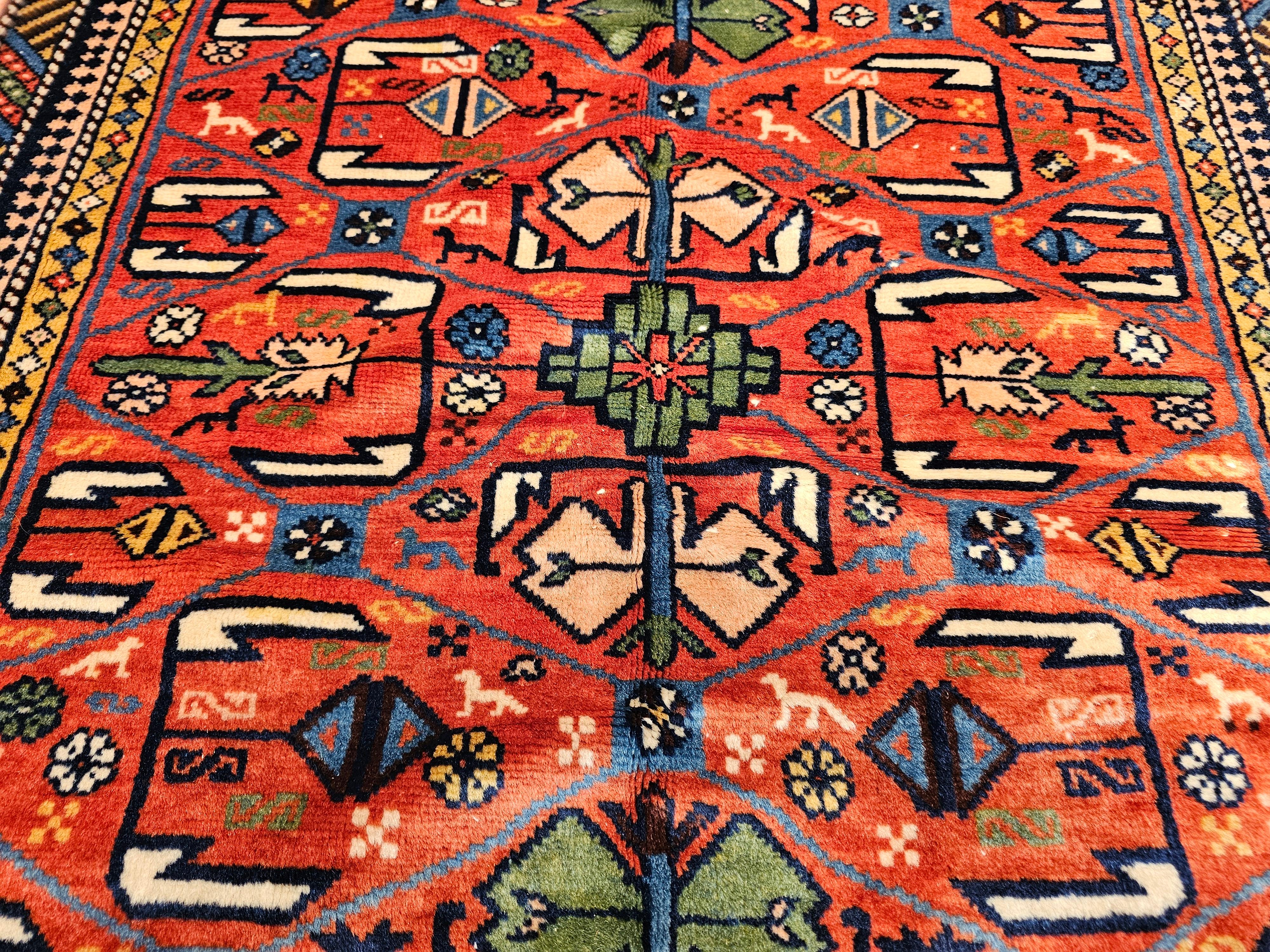 Antique Caucasian Shirvan Rug in Allover Geometric Pattern in Red, Navy, Blue For Sale 1