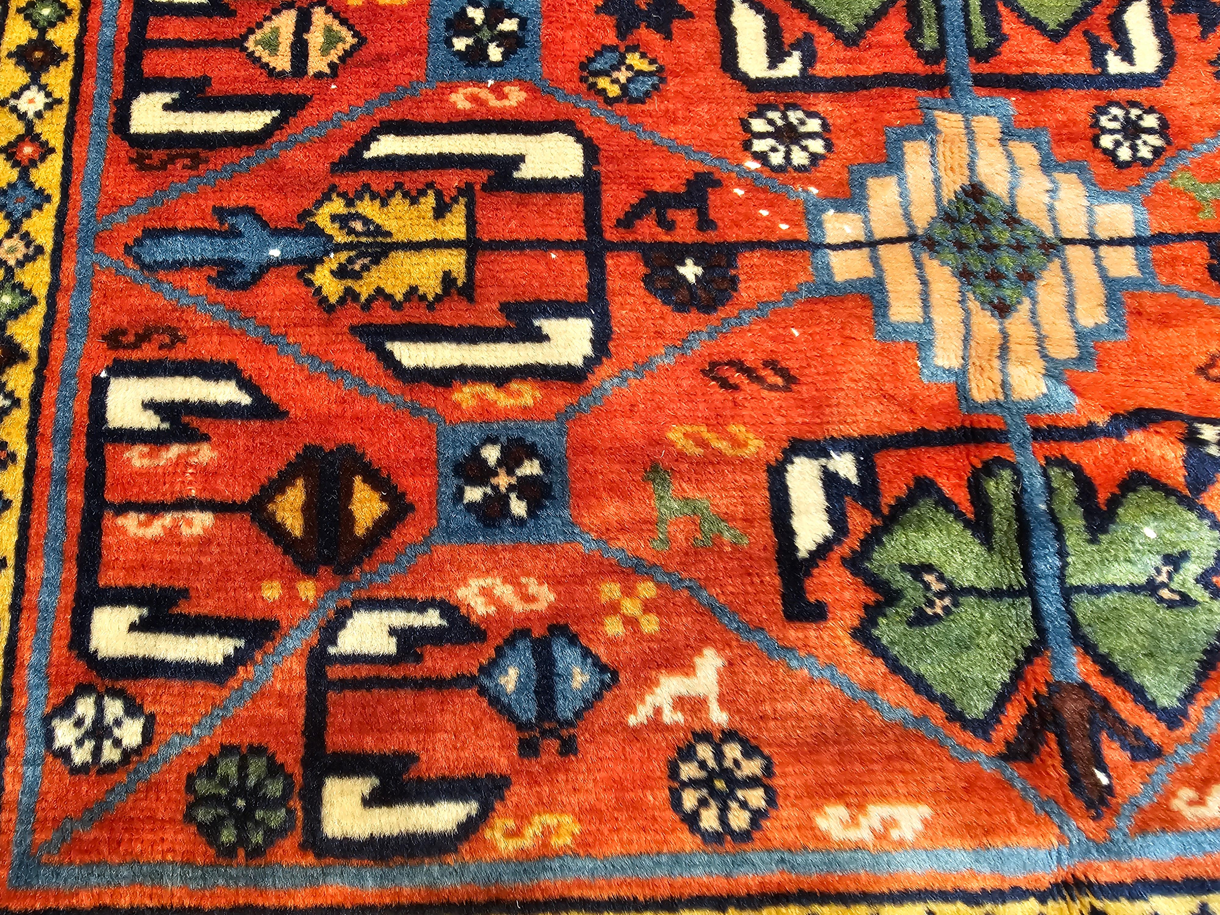 Antique Caucasian Shirvan Rug in Allover Geometric Pattern in Red, Navy, Blue For Sale 2