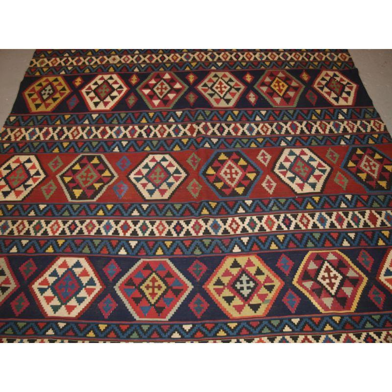 Antique Caucasian Shirvan Banded Kilim of Large Size, Late 19th Century For Sale 1