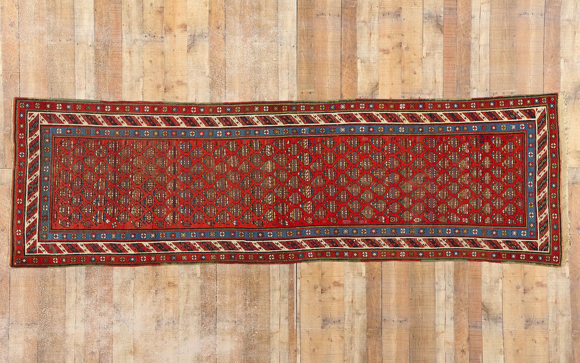 Antique Caucasian Shirvan Boteh Runner with Tribal Style, Hallway Runner For Sale 2