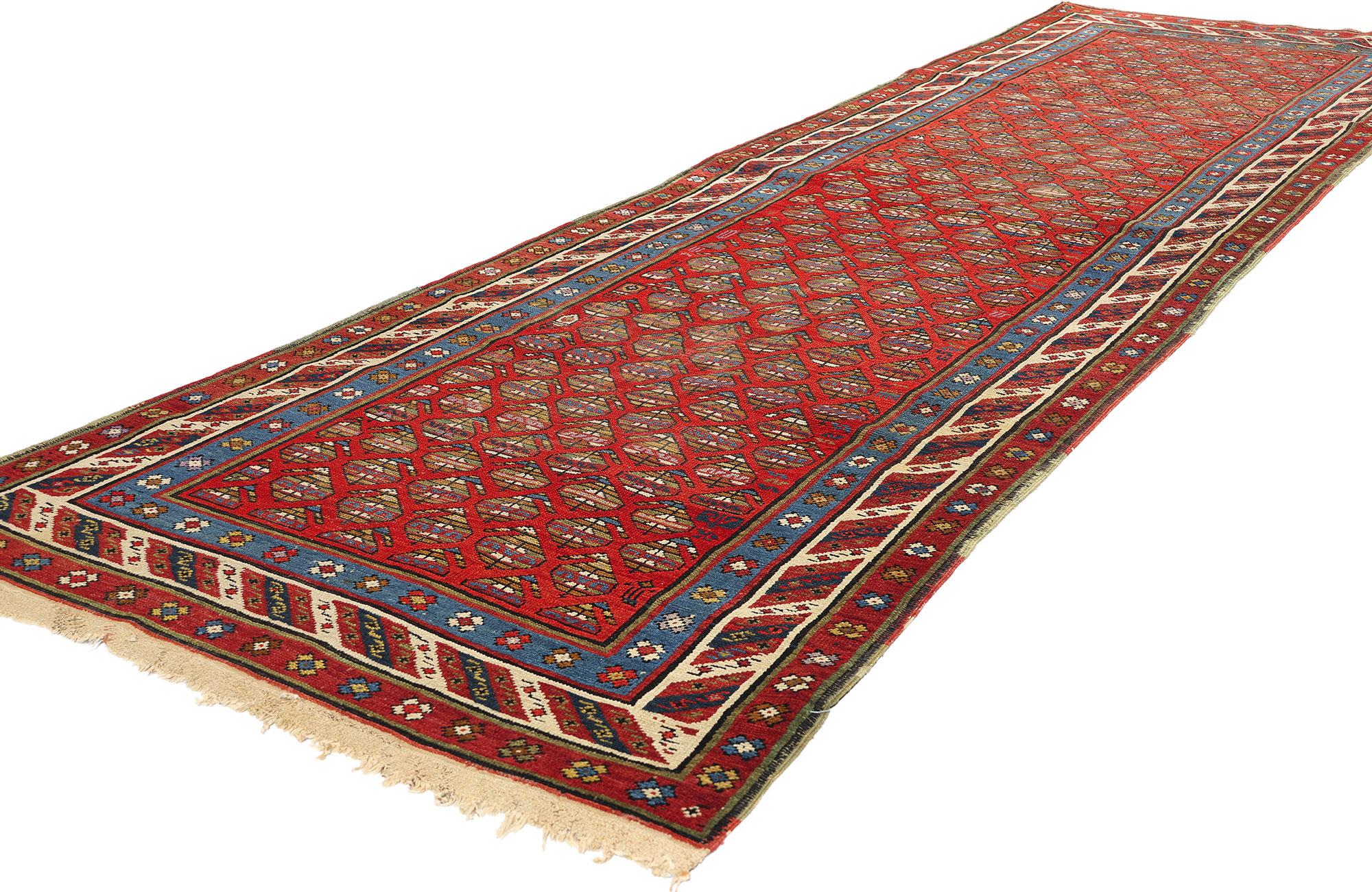 73231 Antique Caucasian Shirvan Rug Runner, 03'03 x 11'00. Caucasian Shirvan carpet runners originate from the Shirvan region nestled in the Caucasus Mountains, renowned for their vibrant hues, geometric designs, and intricate motifs. These