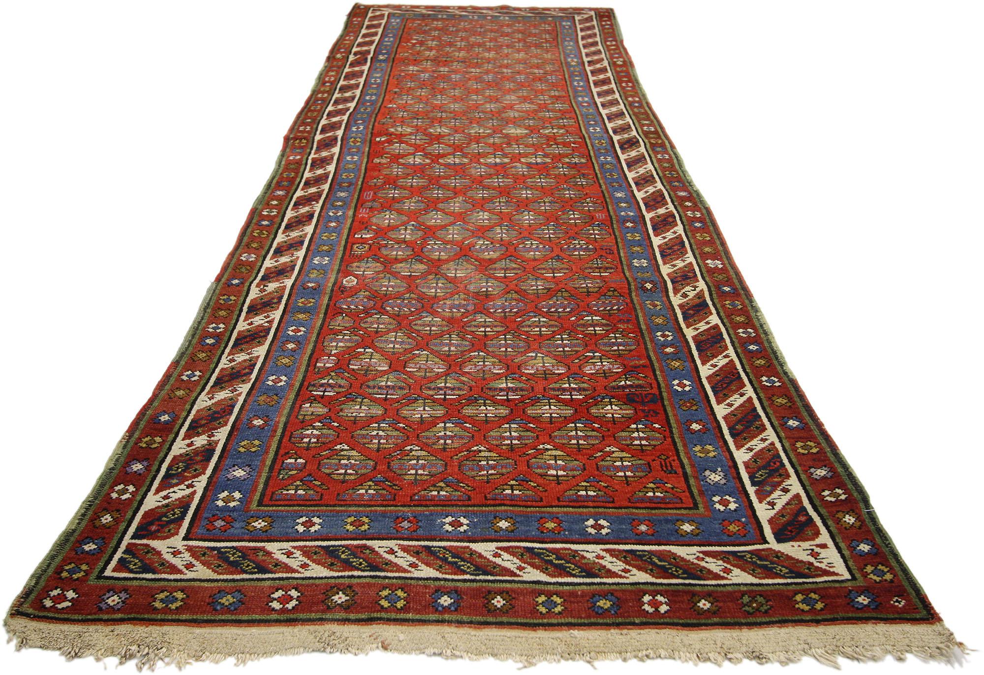 Russian Antique Caucasian Shirvan Boteh Runner with Tribal Style, Hallway Runner For Sale