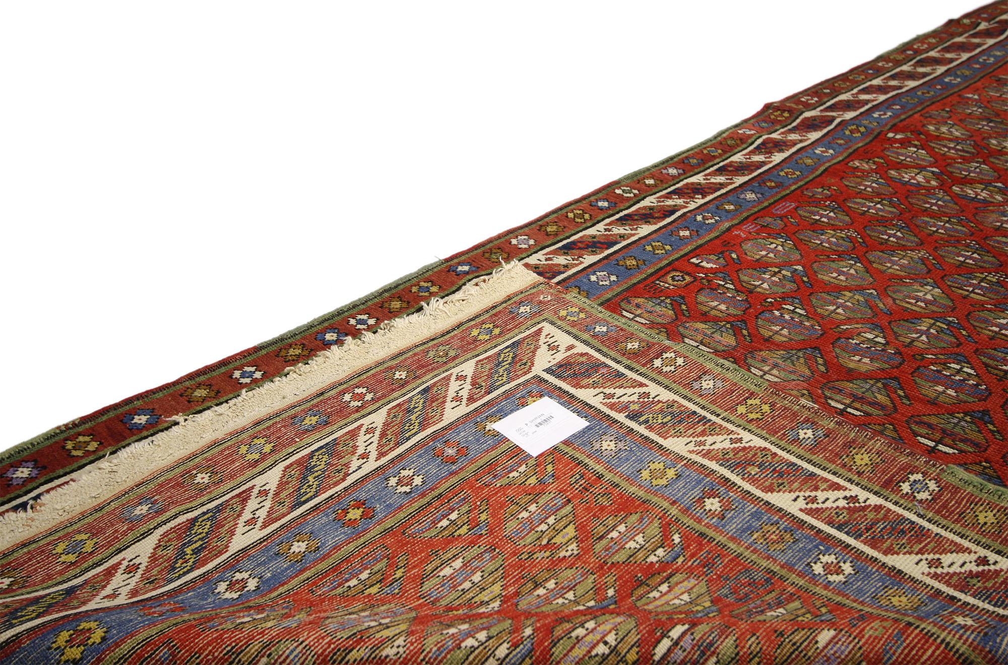 Antique Caucasian Shirvan Boteh Runner with Tribal Style, Hallway Runner In Good Condition For Sale In Dallas, TX