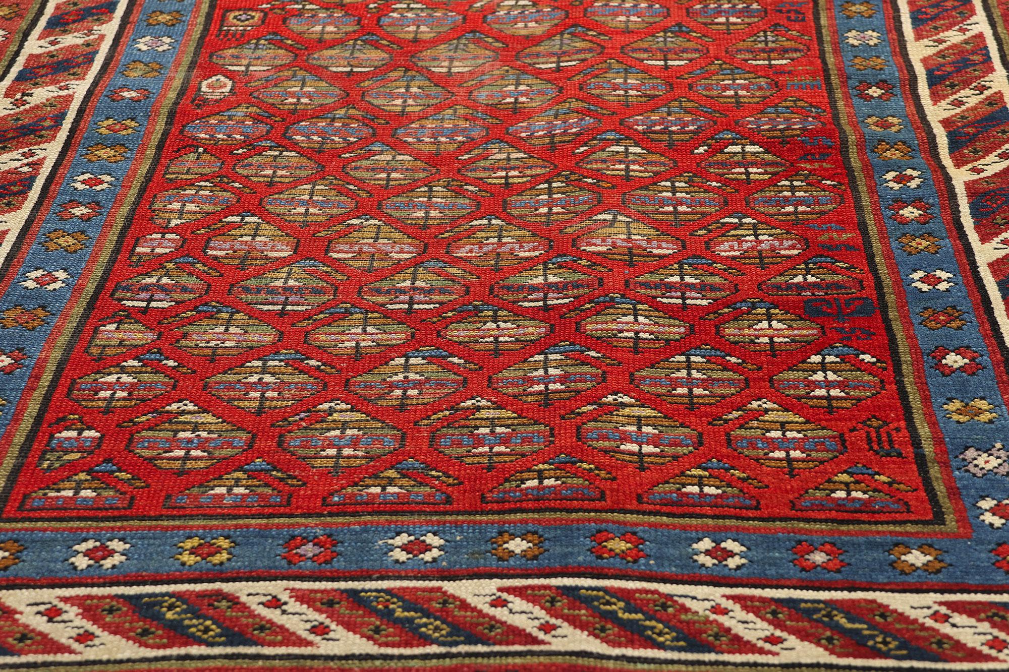 Hand-Knotted Antique Caucasian Shirvan Boteh Runner with Tribal Style, Hallway Runner For Sale