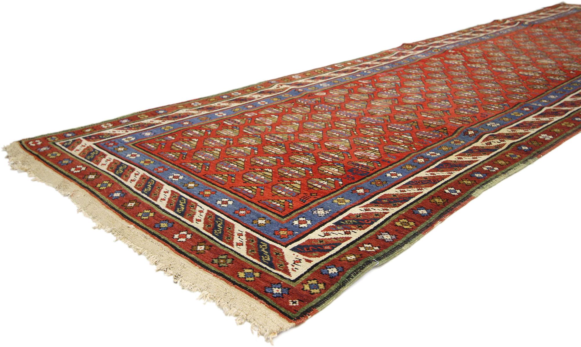 Mid-Century Modern Antique Caucasian Shirvan Boteh Runner with Tribal Style, Hallway Runner For Sale