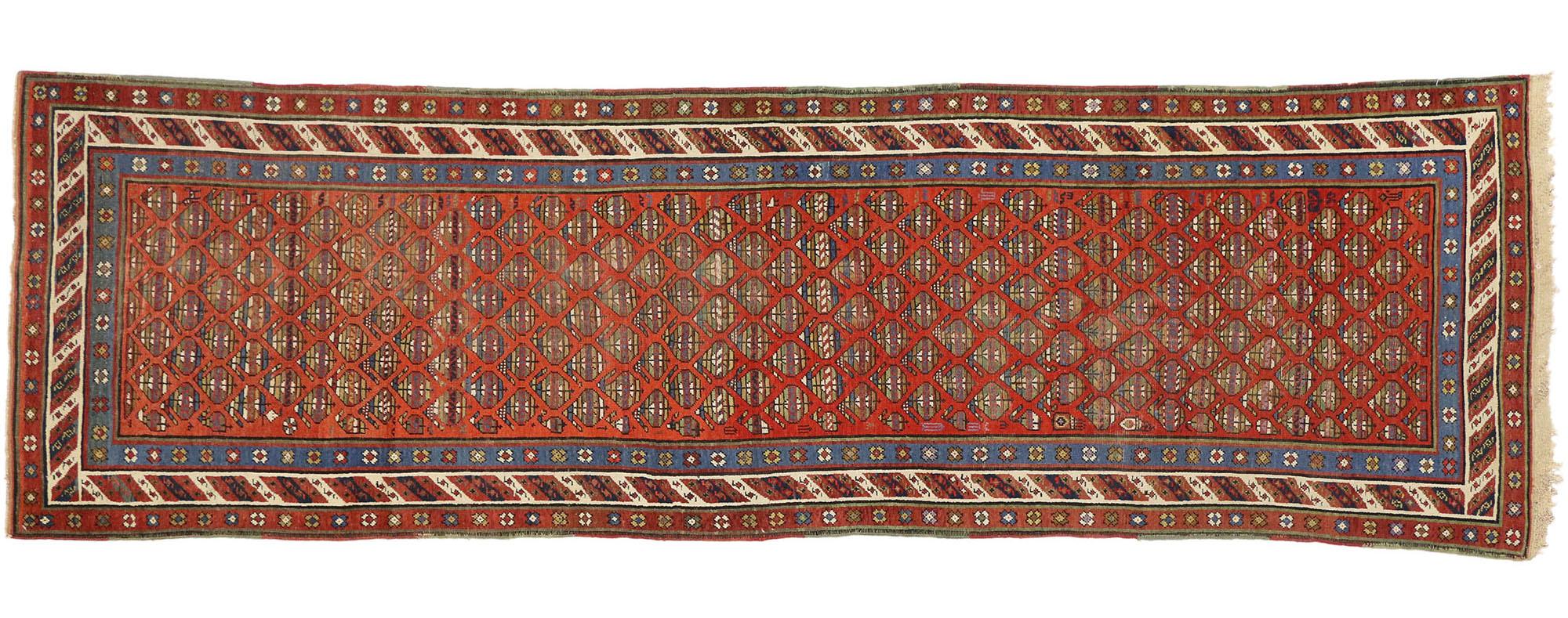 20th Century Antique Caucasian Shirvan Boteh Runner with Tribal Style, Hallway Runner For Sale