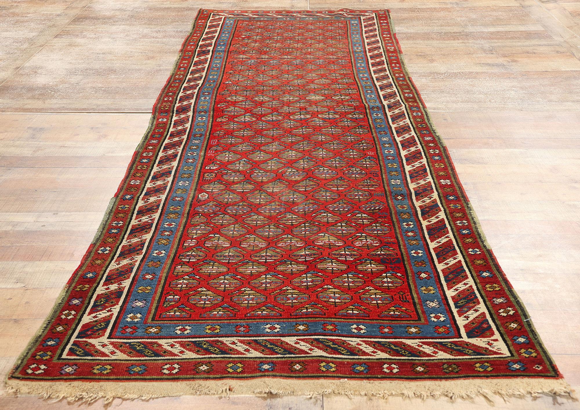 Antique Caucasian Shirvan Boteh Runner with Tribal Style, Hallway Runner For Sale 1