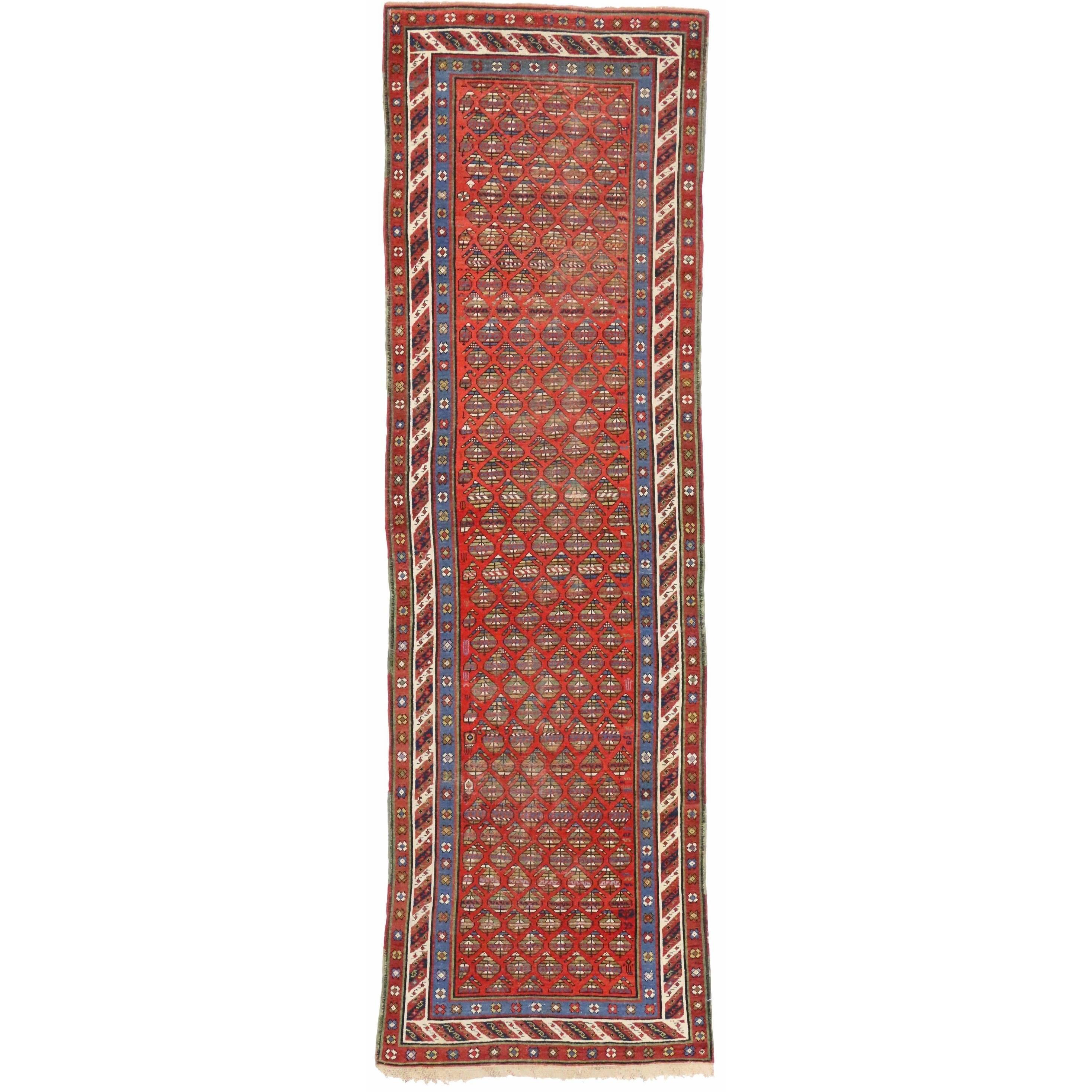 Antique Caucasian Shirvan Boteh Runner with Tribal Style, Hallway Runner