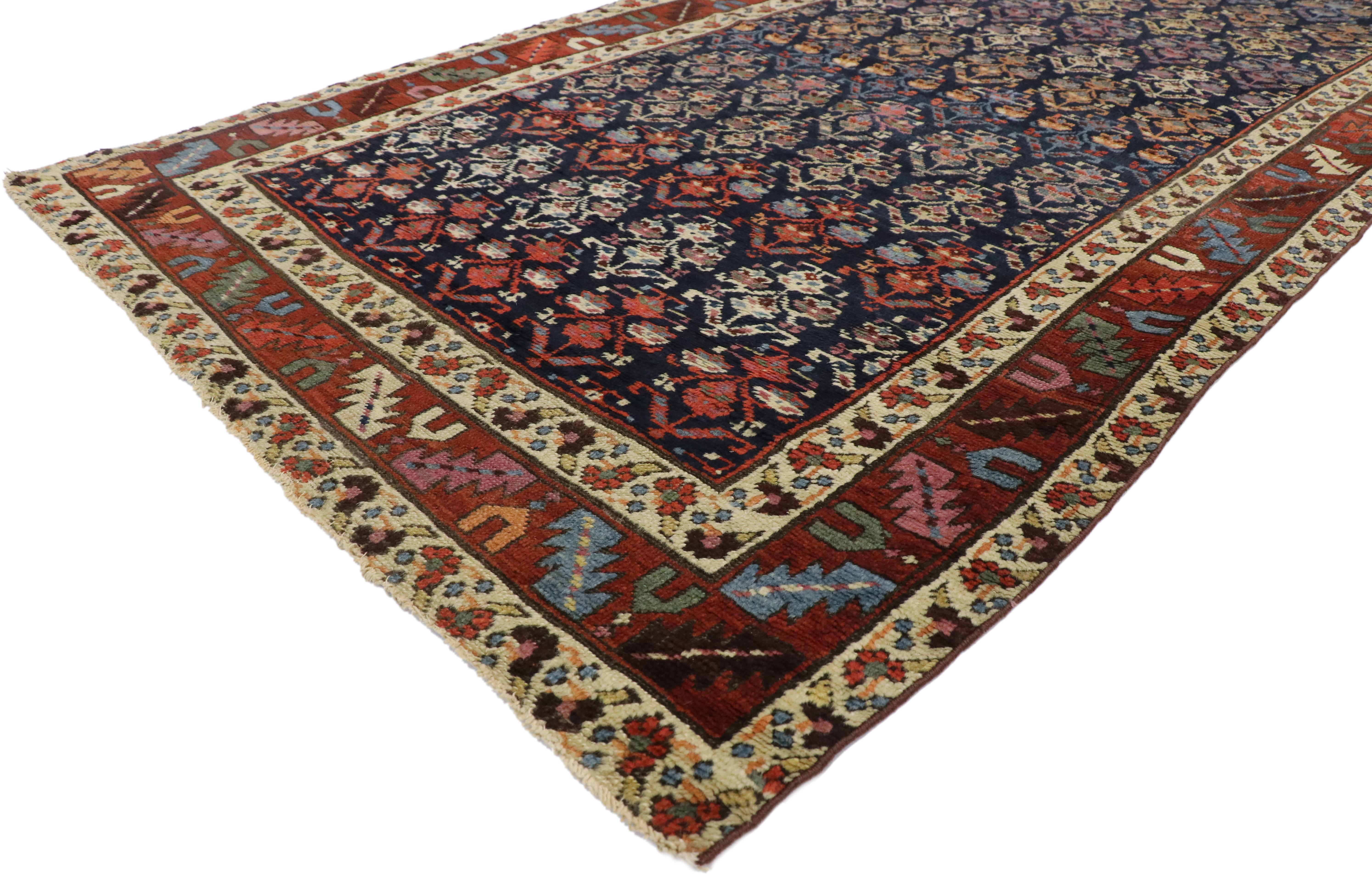 71046 Antique Caucasian Shirvan Runner with Boteh Pattern and Modern Federal Style. With its clean lines and subtle use of ornament, this hand knotted wool antique Caucasian Shirvan runner beautifully embodies classically refined Federal style. The