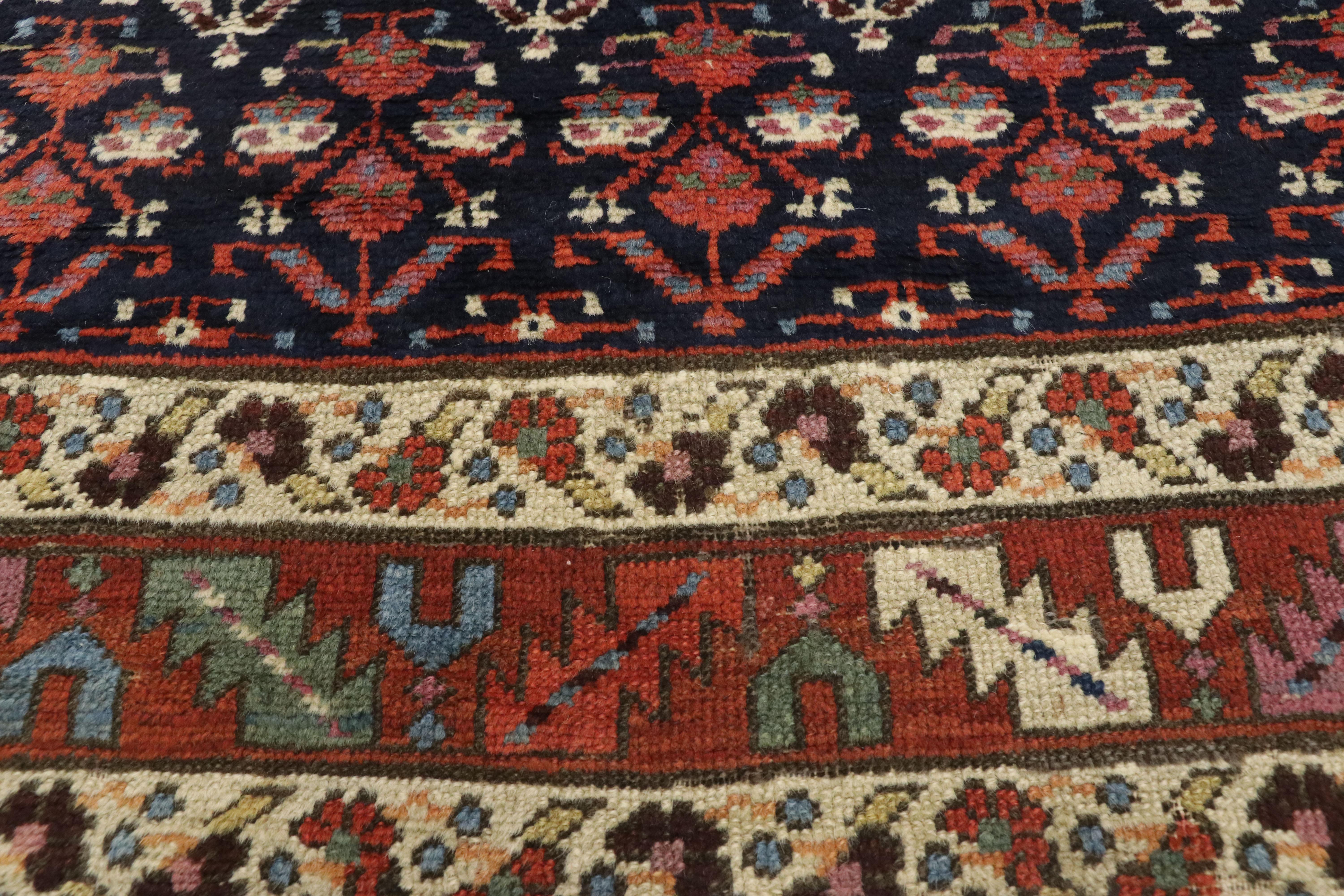 Hand-Knotted Antique Caucasian Shirvan Runner with Boteh Pattern and Modern Federal Style For Sale