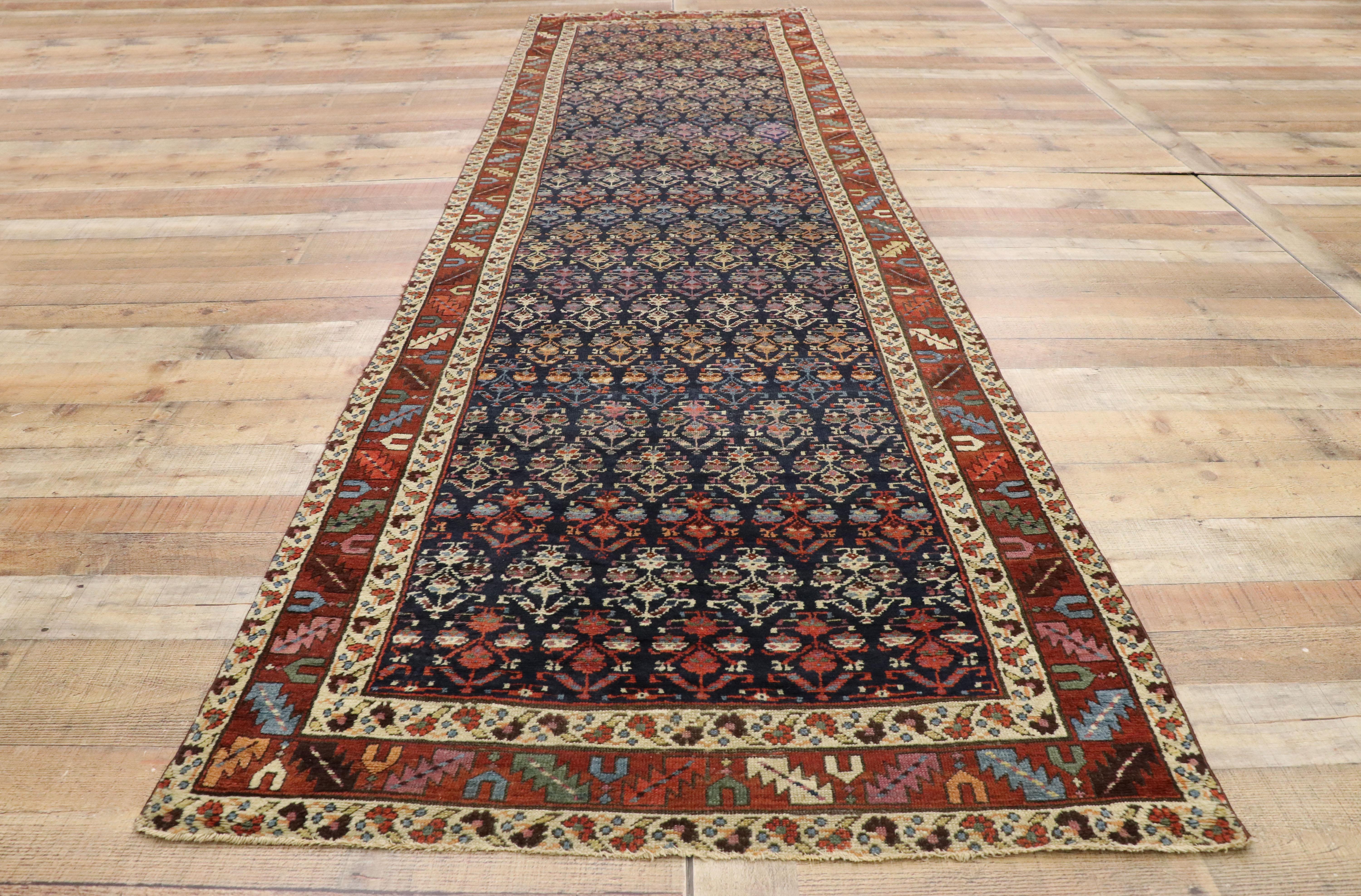 Antique Caucasian Shirvan Runner with Boteh Pattern and Modern Federal Style In Good Condition For Sale In Dallas, TX