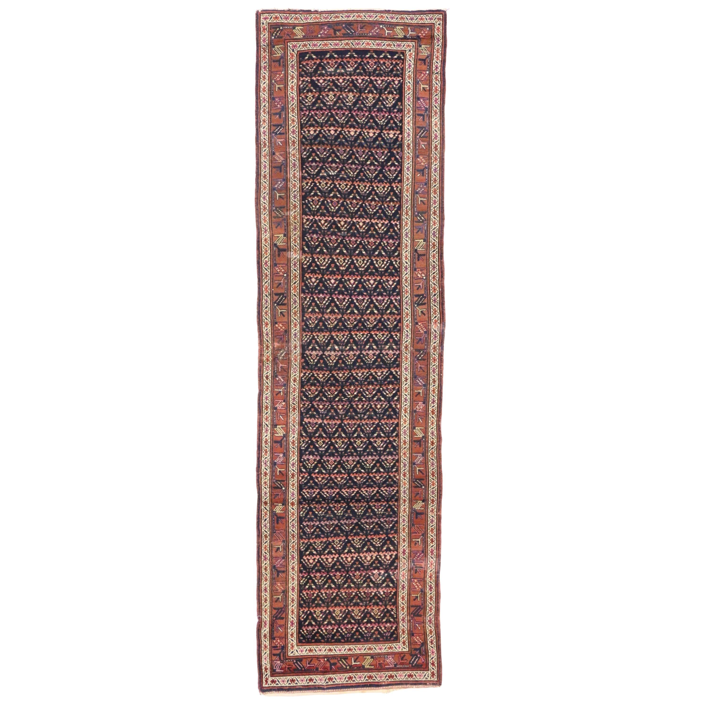 Antique Caucasian Boteh Shirvan Hallway Runner with Modern Victorian Style For Sale