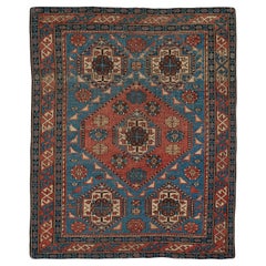 Antique Caucasian Shirvan Bule Rug with Geometric Medallions, 19th Century