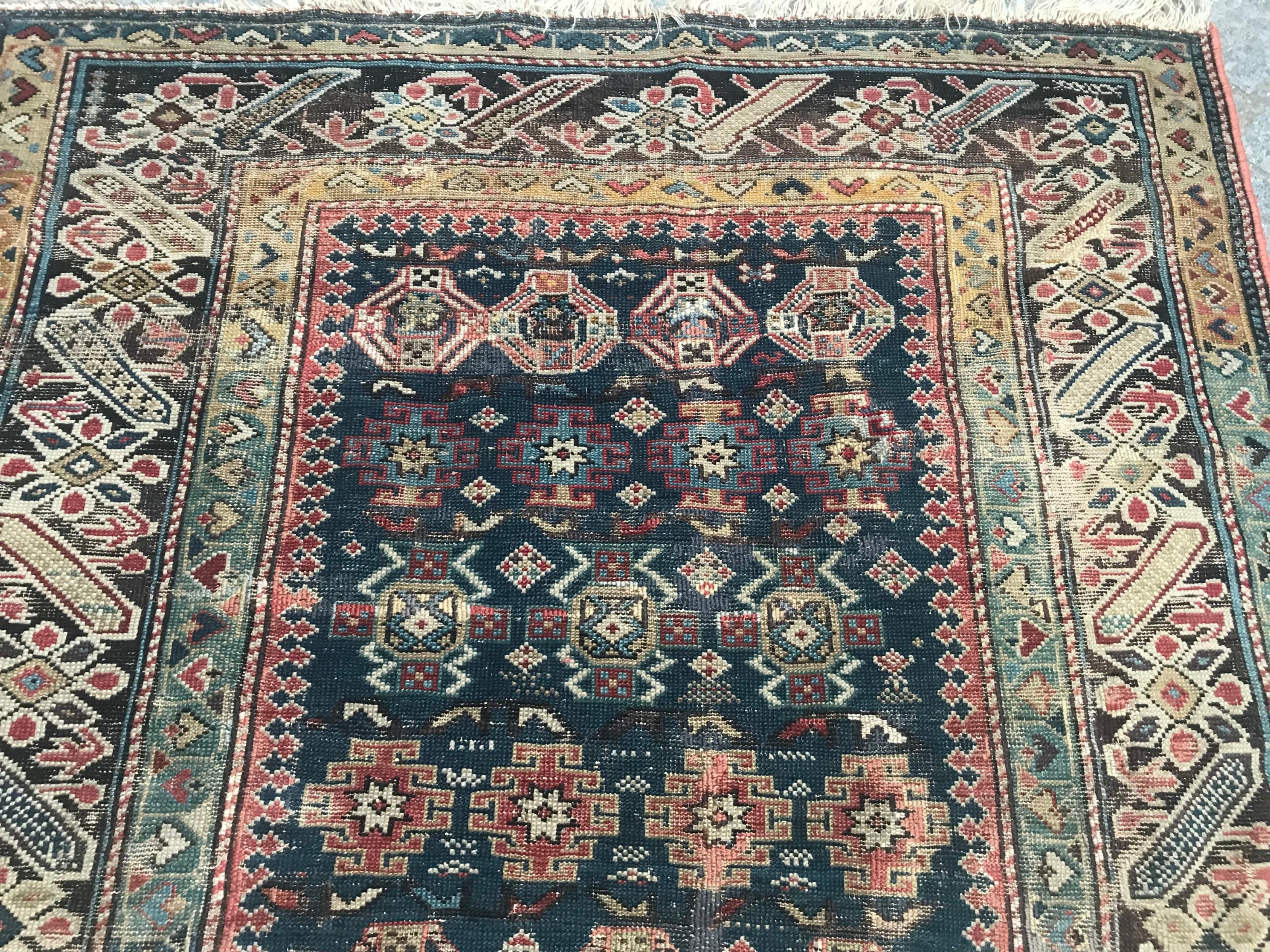 Hand-Knotted Antique Caucasian Shirvan Chichi Rug For Sale