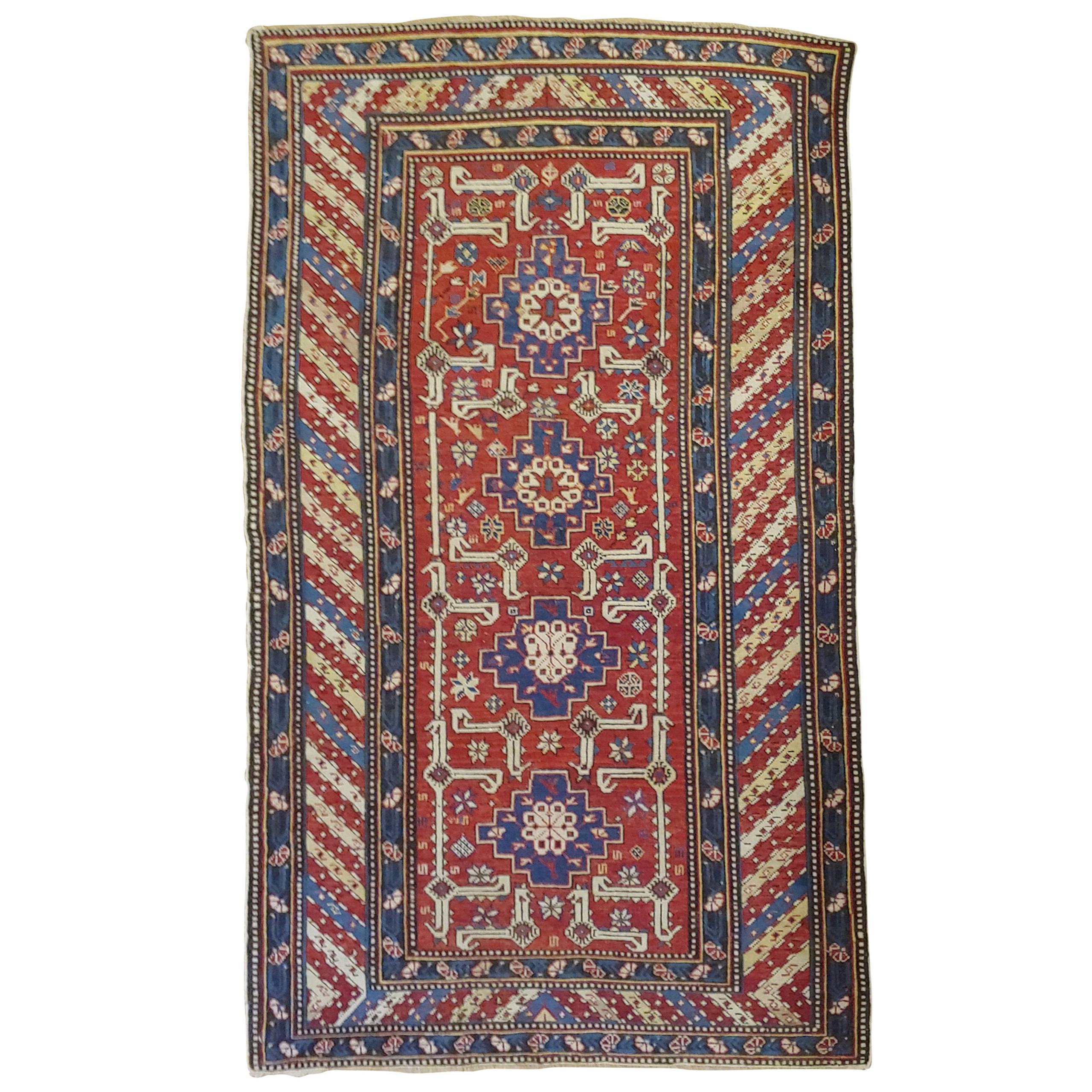 Antique Caucasian Shirvan, Classic Geometric, Rust Field, Wool, 1900 For Sale