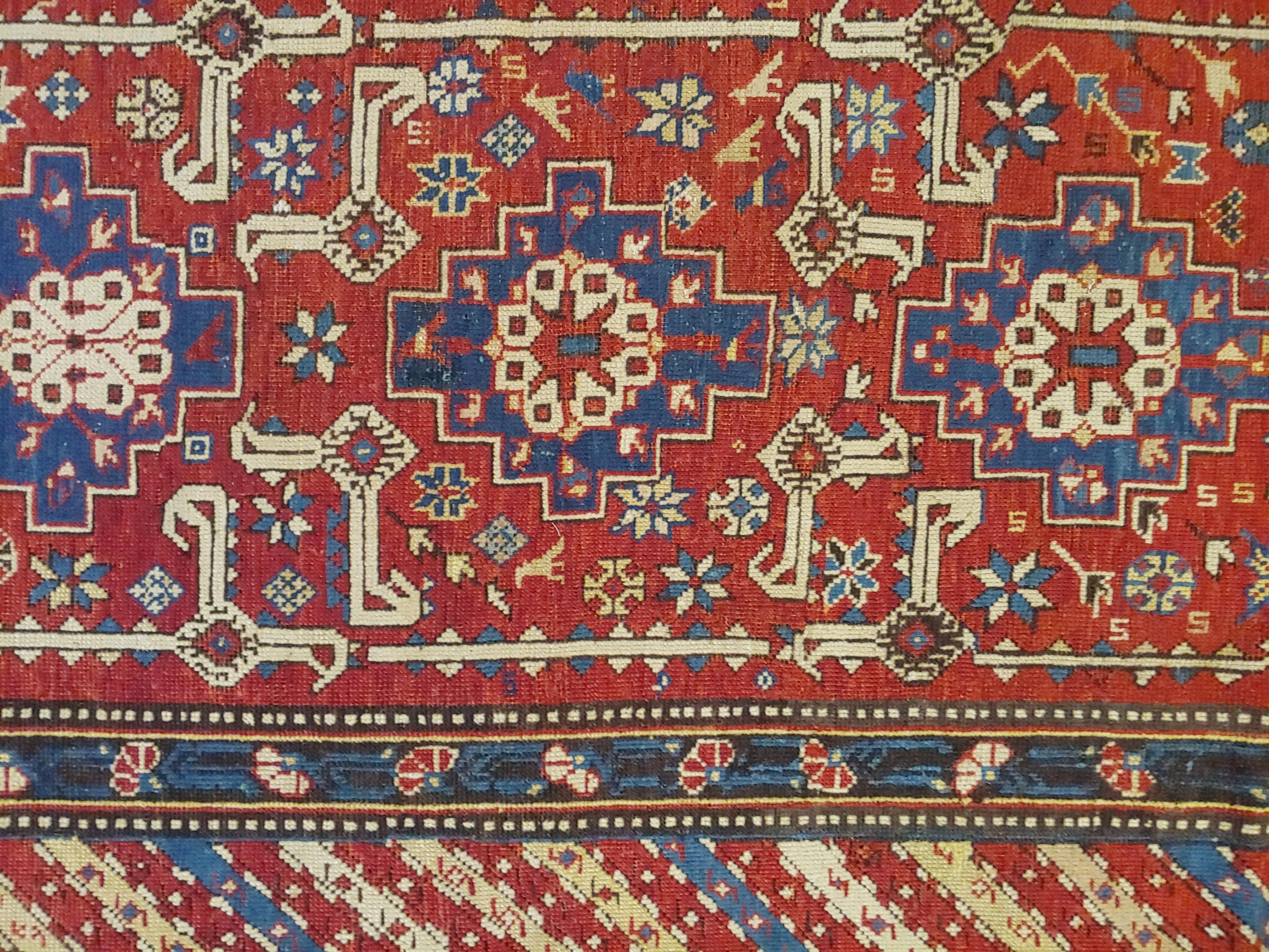Late 19th Century Antique Caucasian Shirvan, Classic Geometric, Rust Field, Wool, 1900 For Sale