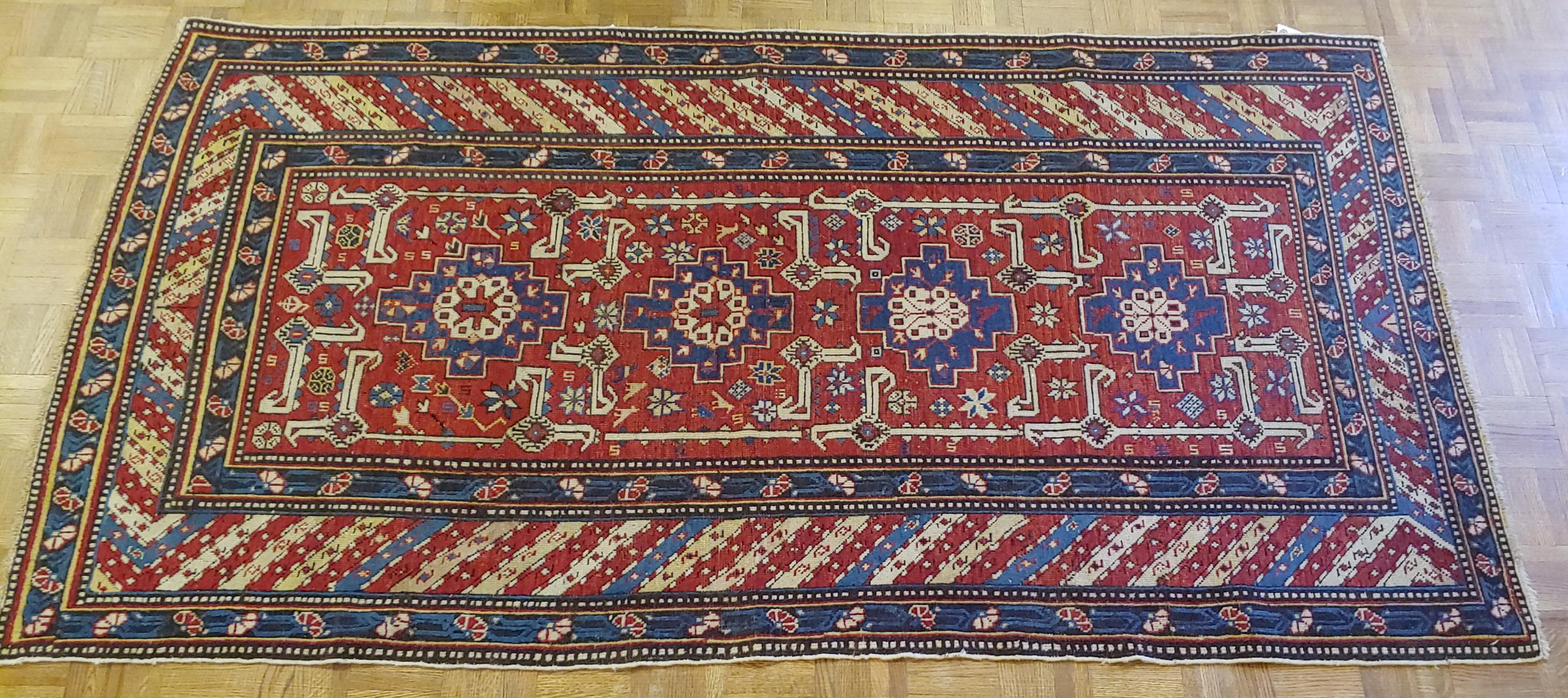 Antique Caucasian Shirvan, Classic Geometric, Rust Field, Wool, 1900 For Sale 1