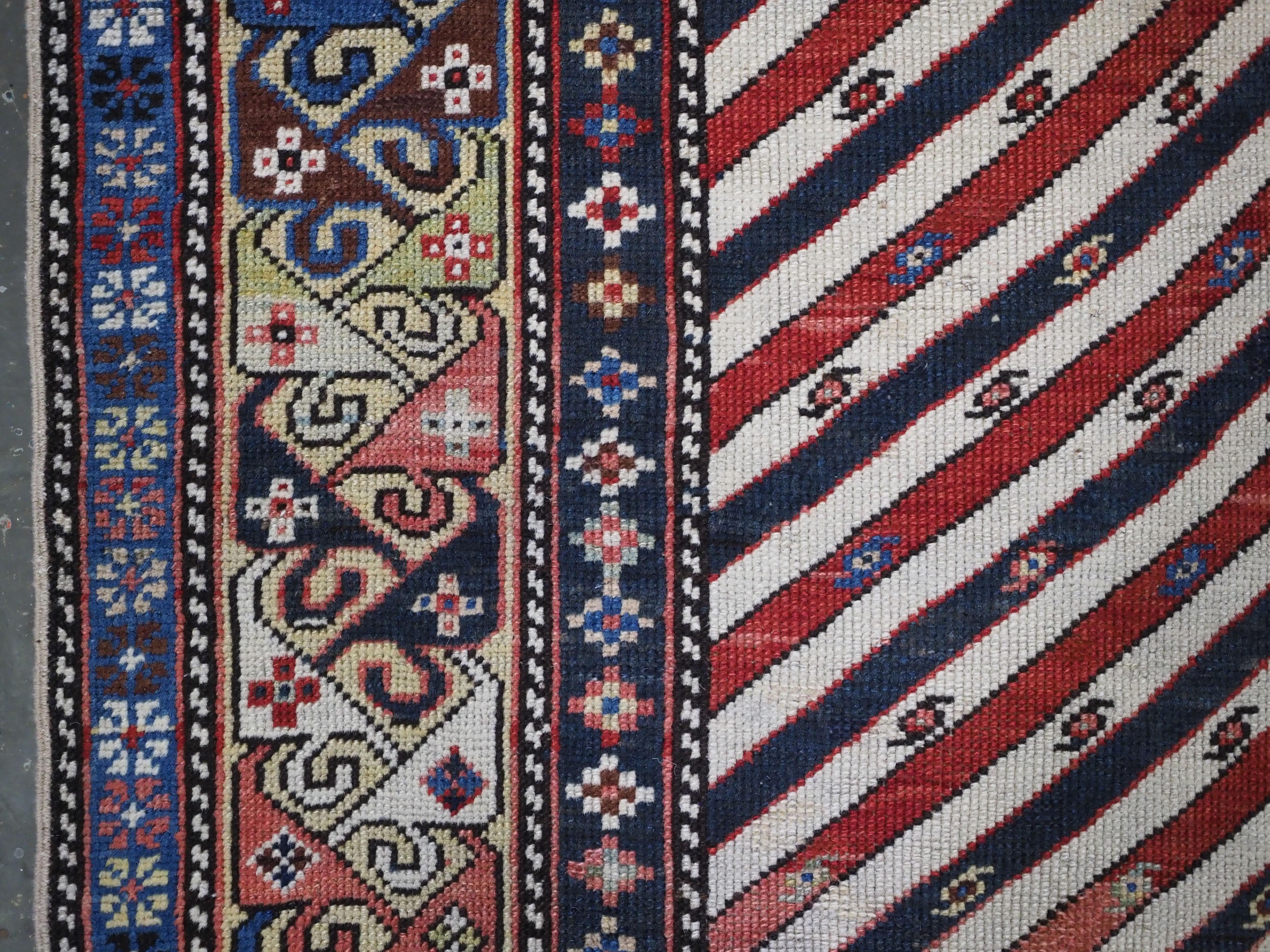 Antique Caucasian Shirvan/Dagestan prayer rug with scarce diagonal stipe design. For Sale 4