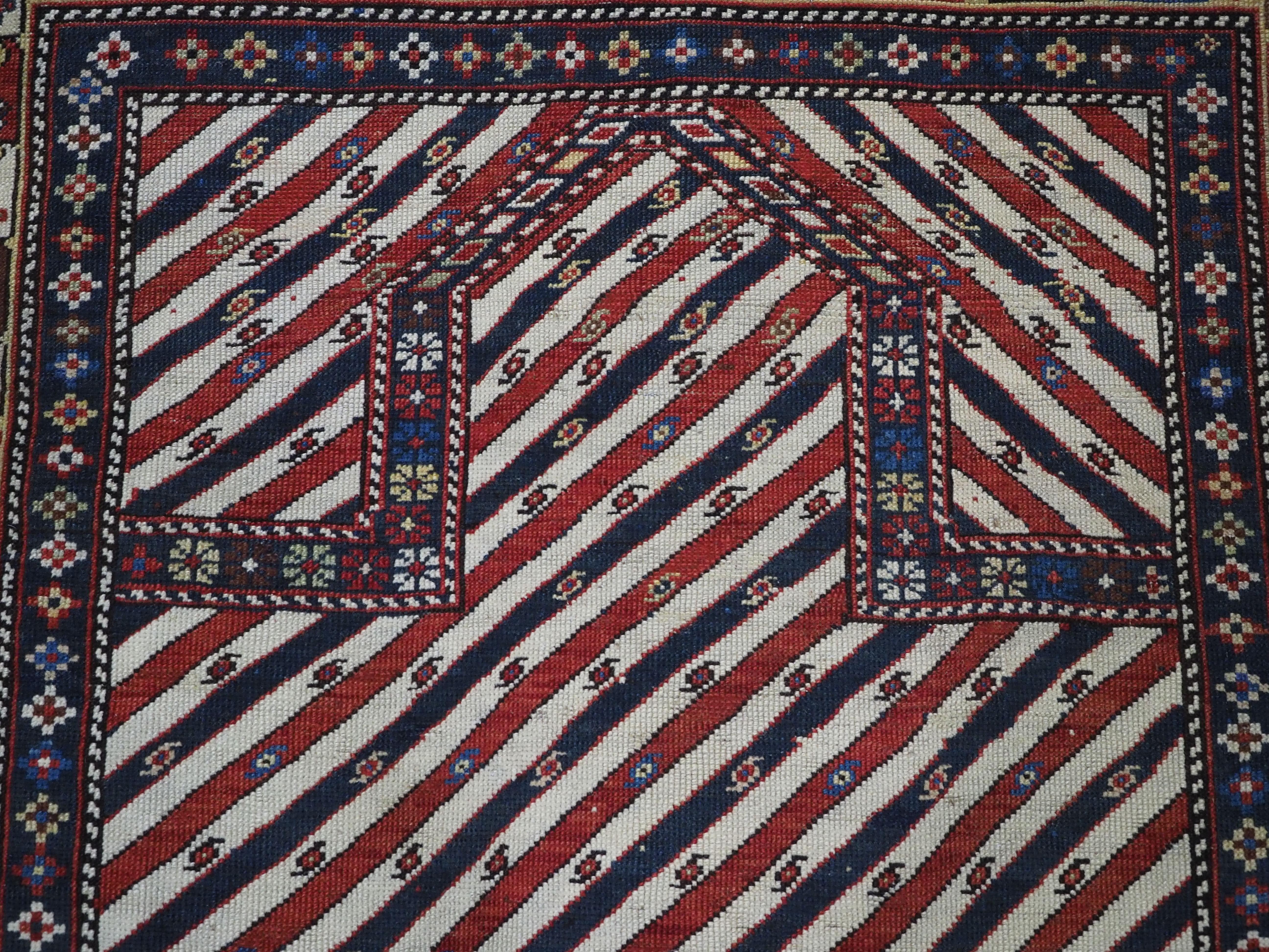 Antique Caucasian Shirvan/Dagestan prayer rug with scarce diagonal stipe design. For Sale 5