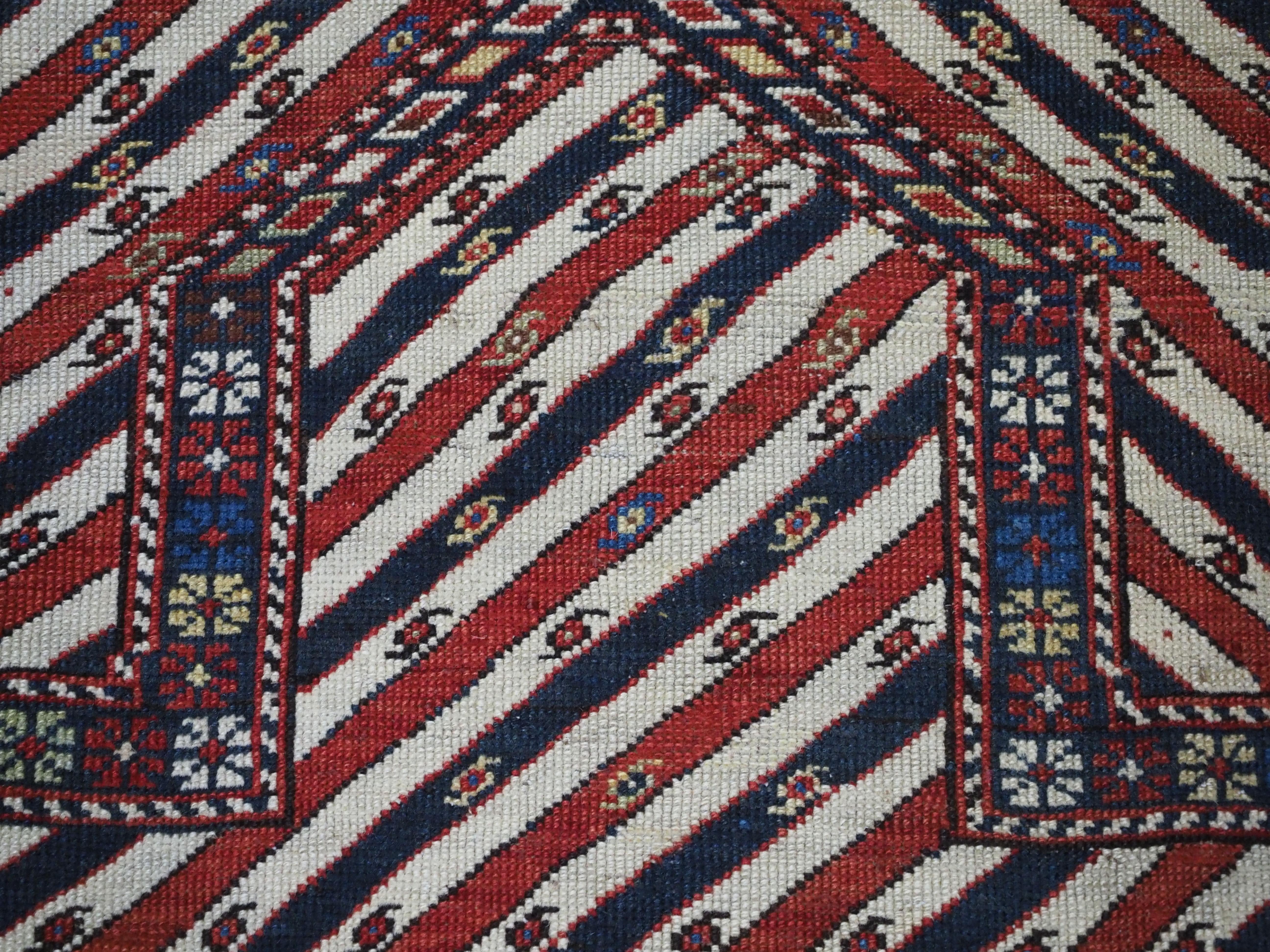 Antique Caucasian Shirvan/Dagestan prayer rug with scarce diagonal stipe design. For Sale 6