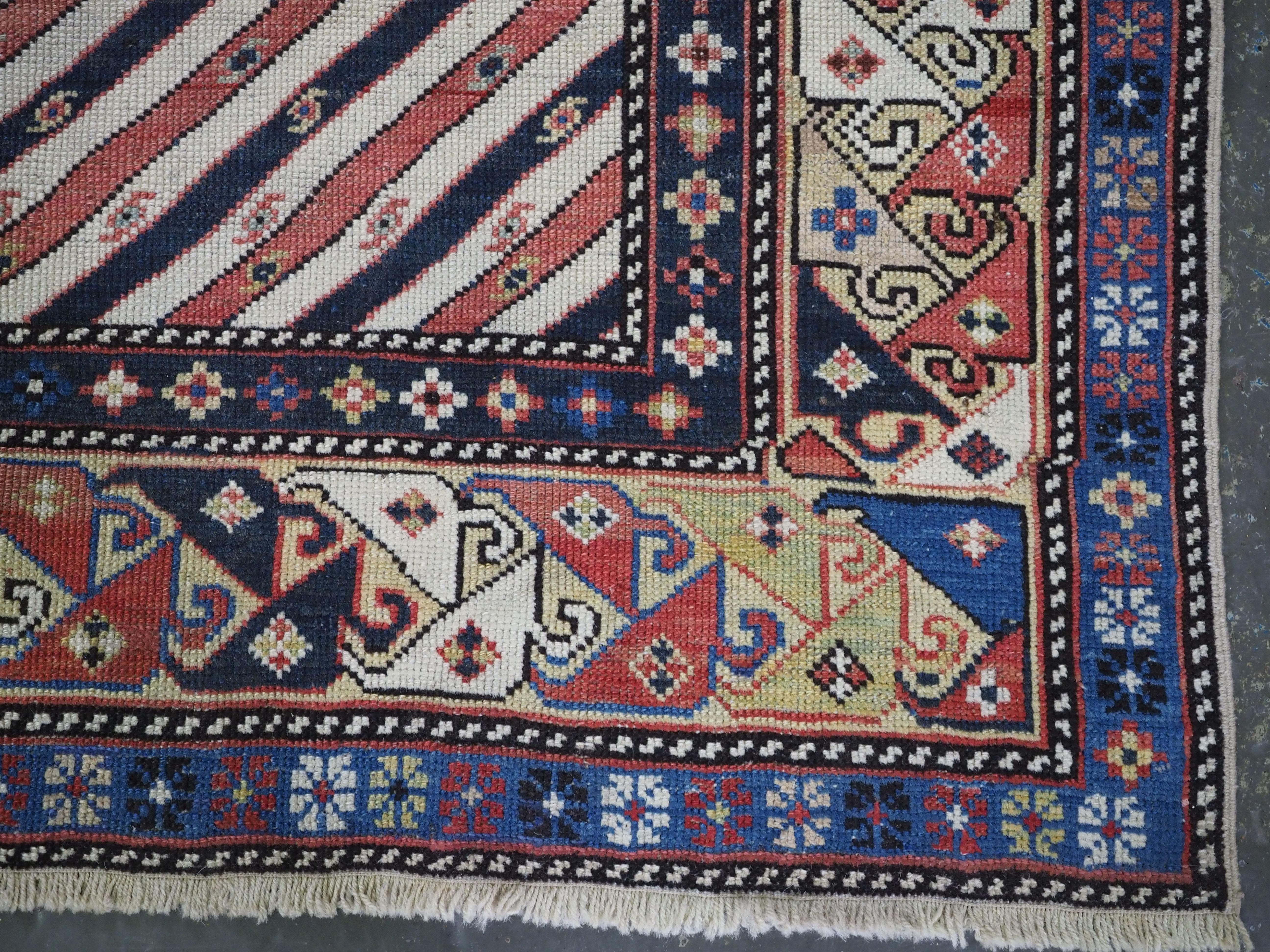 Antique Caucasian Shirvan/Dagestan prayer rug with scarce diagonal stipe design. For Sale 9