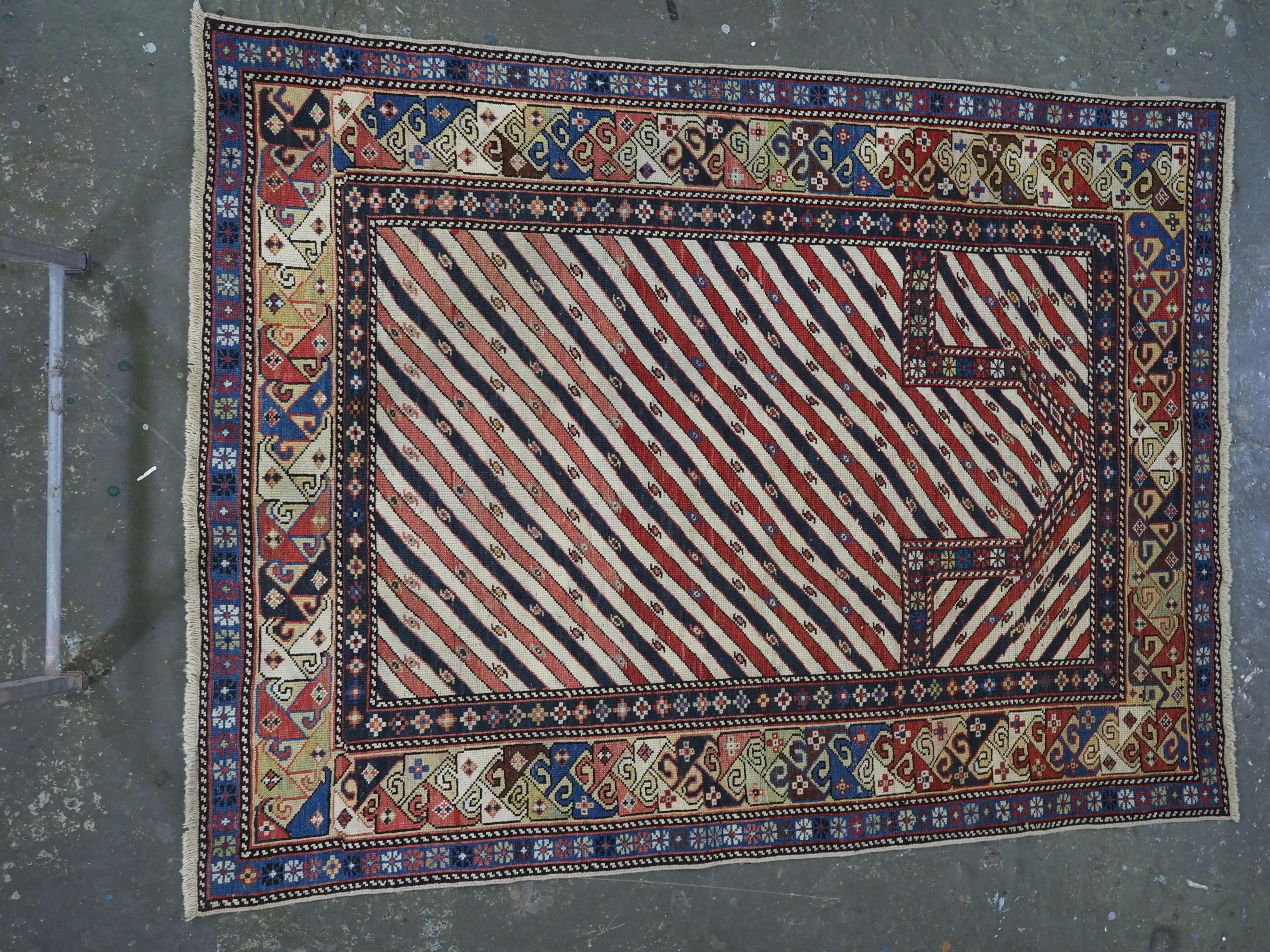 Antique Caucasian Shirvan/Dagestan prayer rug with scarce diagonal stipe design. In Good Condition For Sale In Moreton-In-Marsh, GB