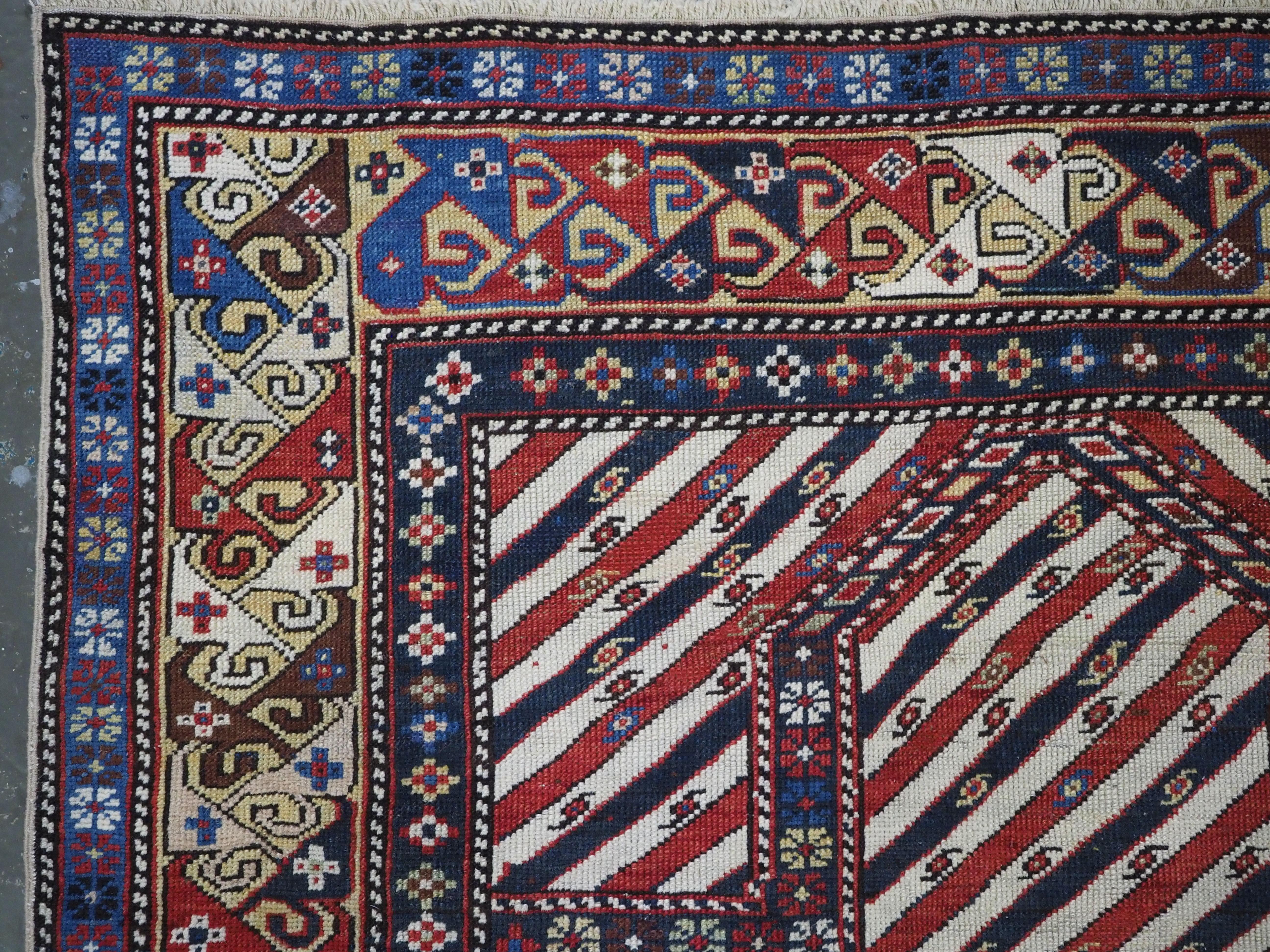 Antique Caucasian Shirvan/Dagestan prayer rug with scarce diagonal stipe design. For Sale 3