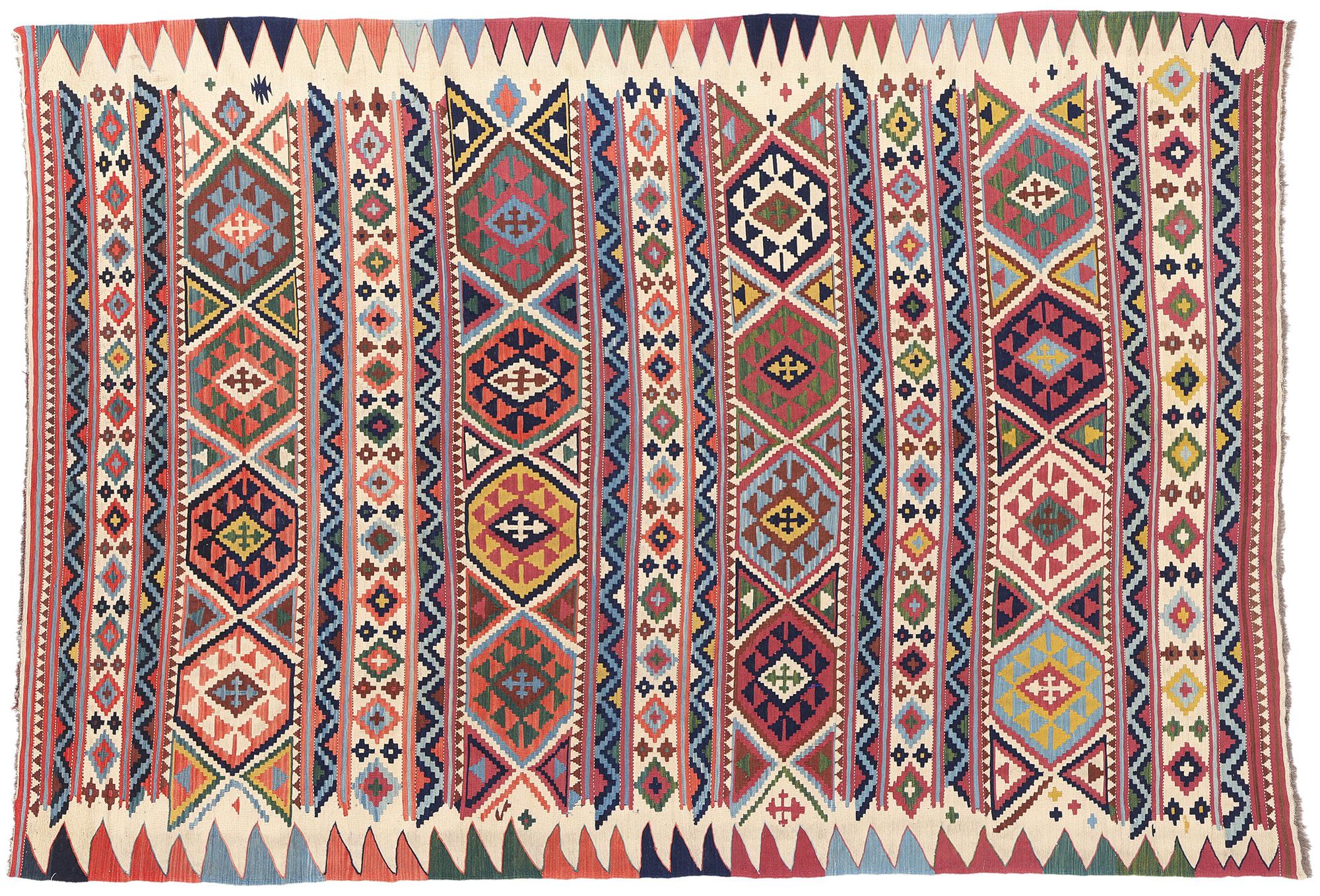 Tapis caucasien ancien Shirvan à tissage plat, 07'00 x 10'01 en vente 2