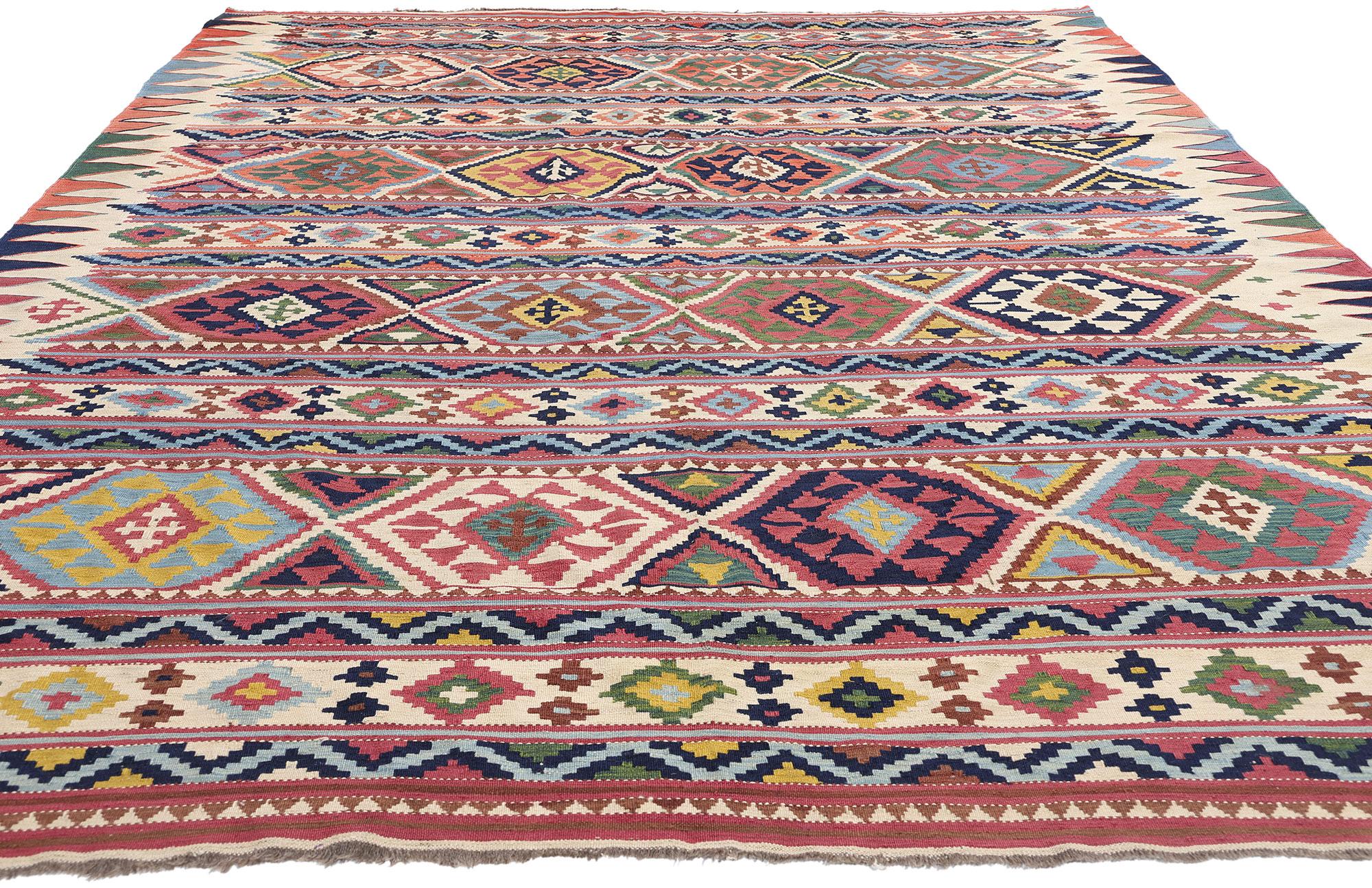 Bohème Tapis caucasien ancien Shirvan à tissage plat, 07'00 x 10'01 en vente