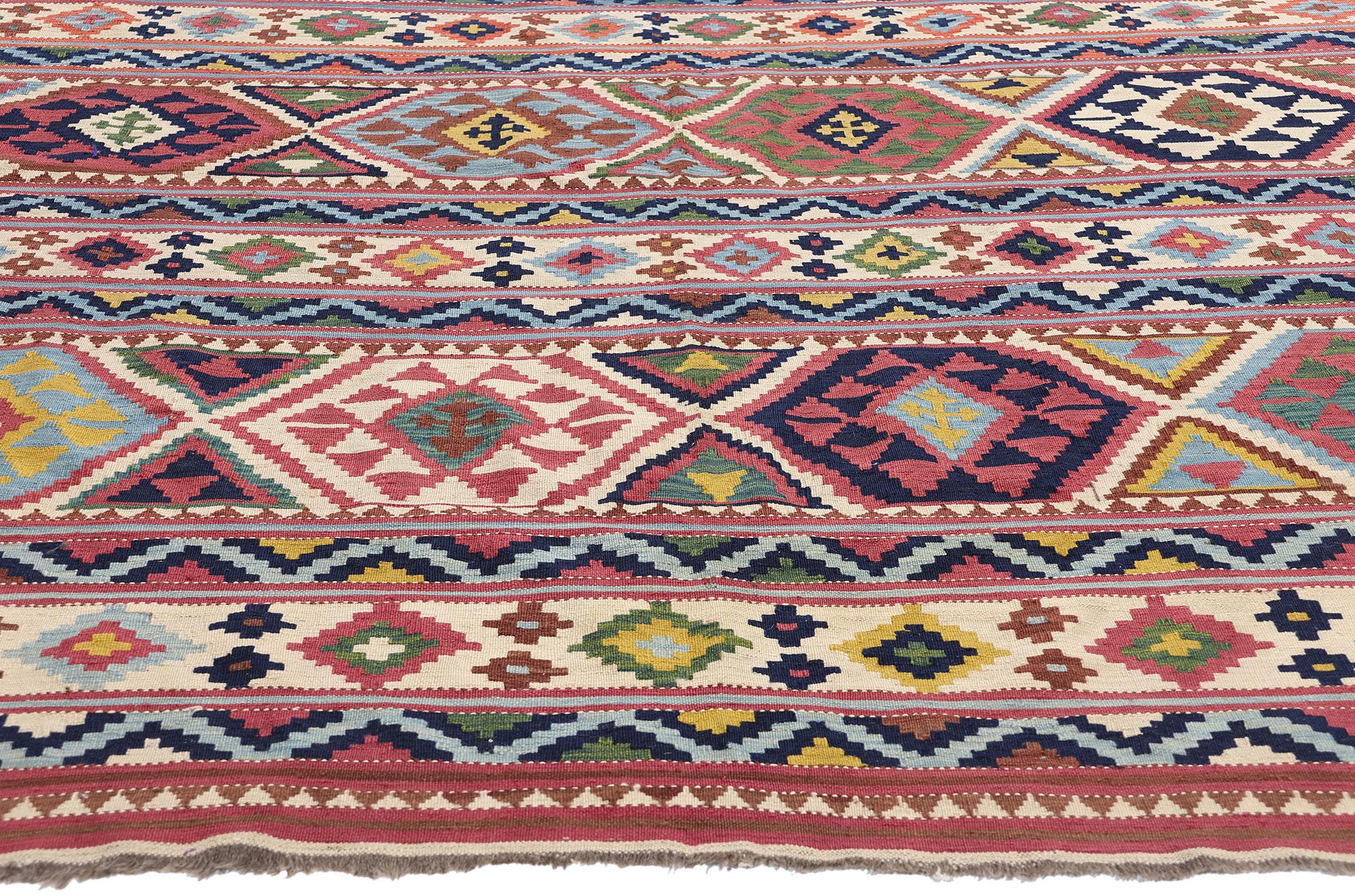 Caucasien Tapis caucasien ancien Shirvan à tissage plat, 07'00 x 10'01 en vente