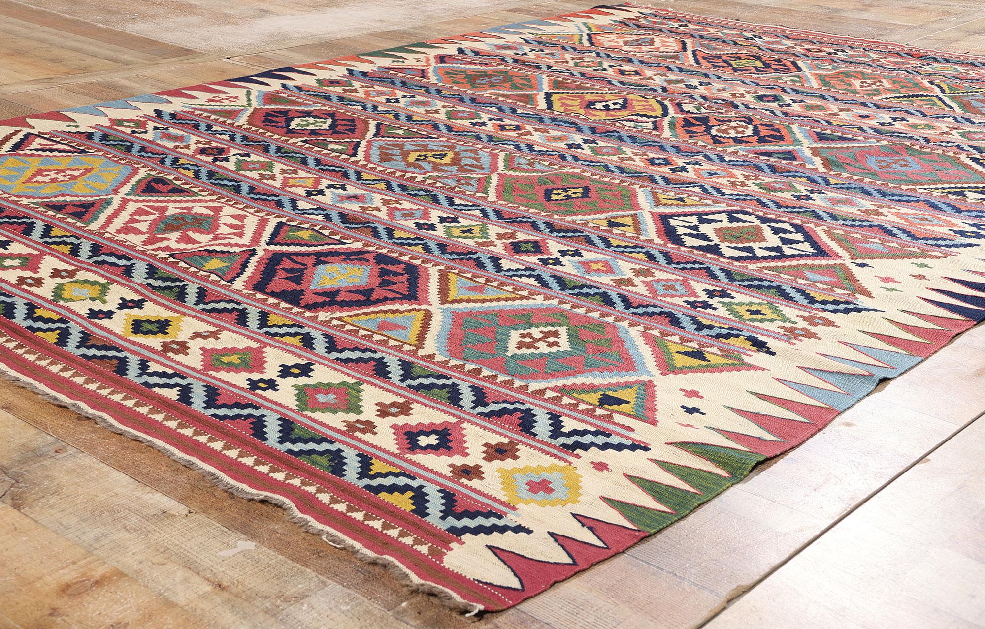 20ième siècle Tapis caucasien ancien Shirvan à tissage plat, 07'00 x 10'01 en vente