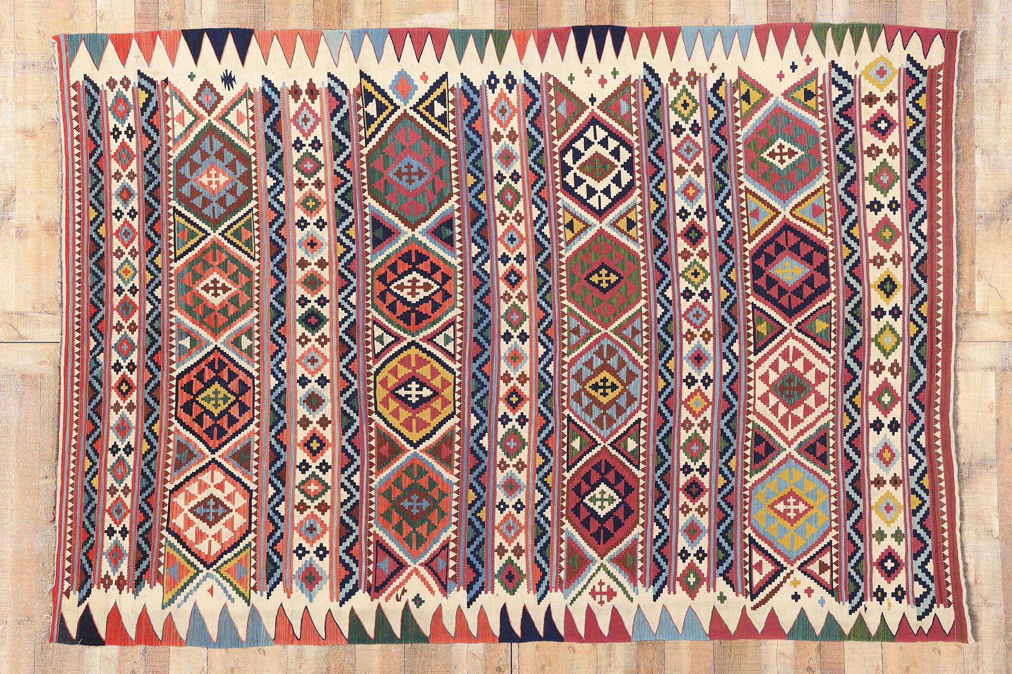 Tapis caucasien ancien Shirvan à tissage plat, 07'00 x 10'01 en vente 1