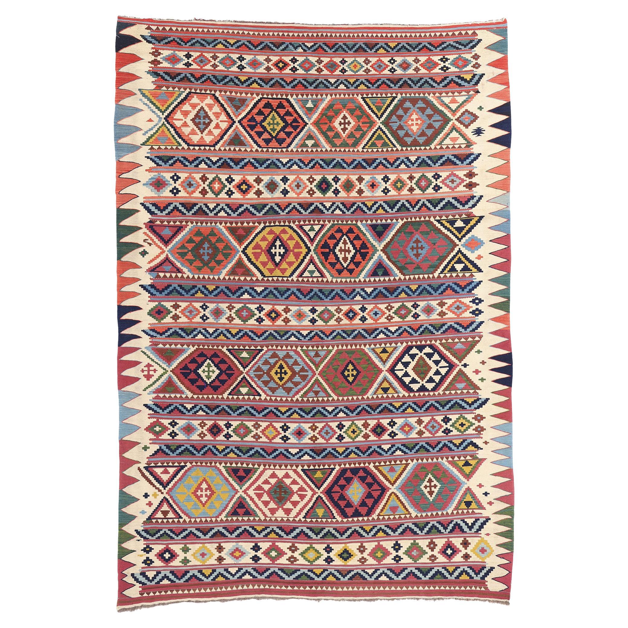 Tapis caucasien ancien Shirvan à tissage plat, 07'00 x 10'01 en vente